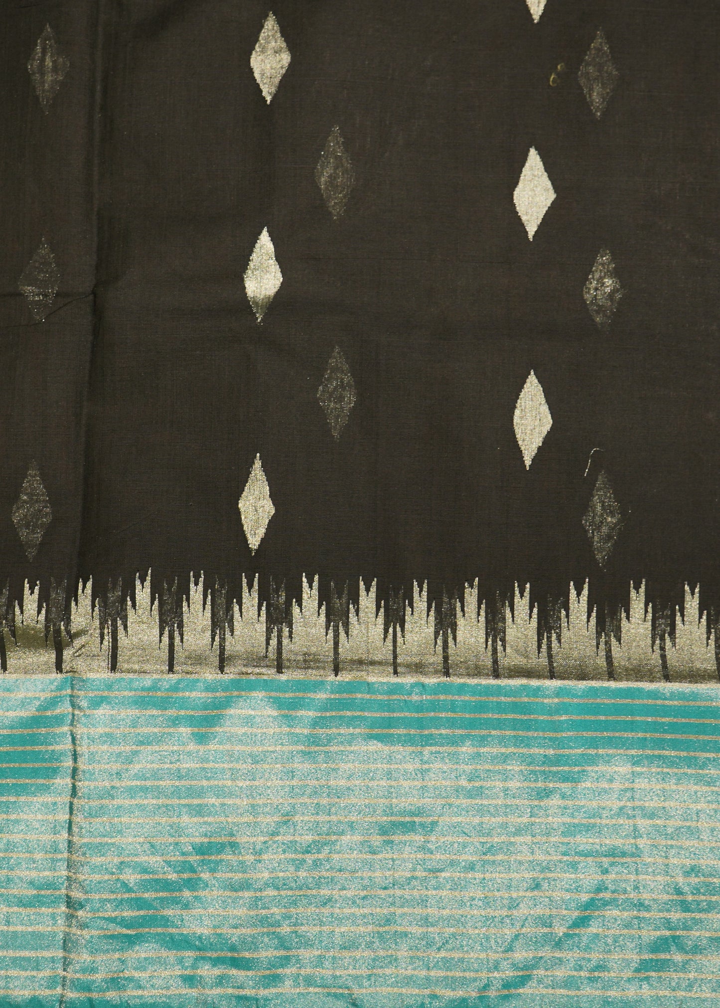 Black Ponduru Pallu Jamdani Pure Cotton Handloom Saree