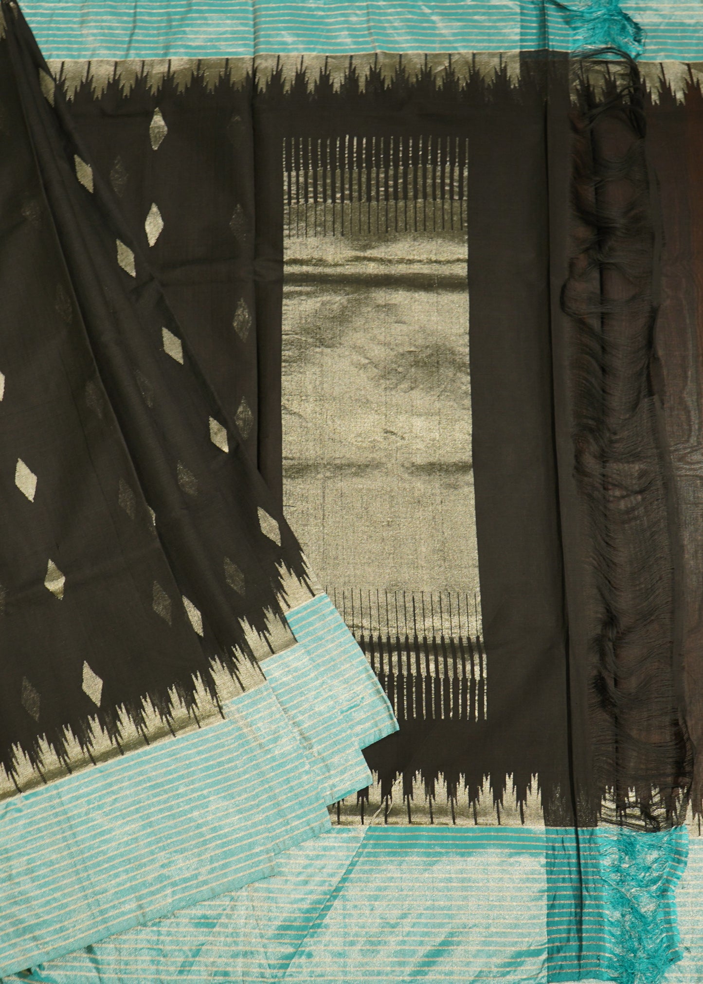 Black Ponduru Pallu Jamdani Pure Cotton Handloom Saree