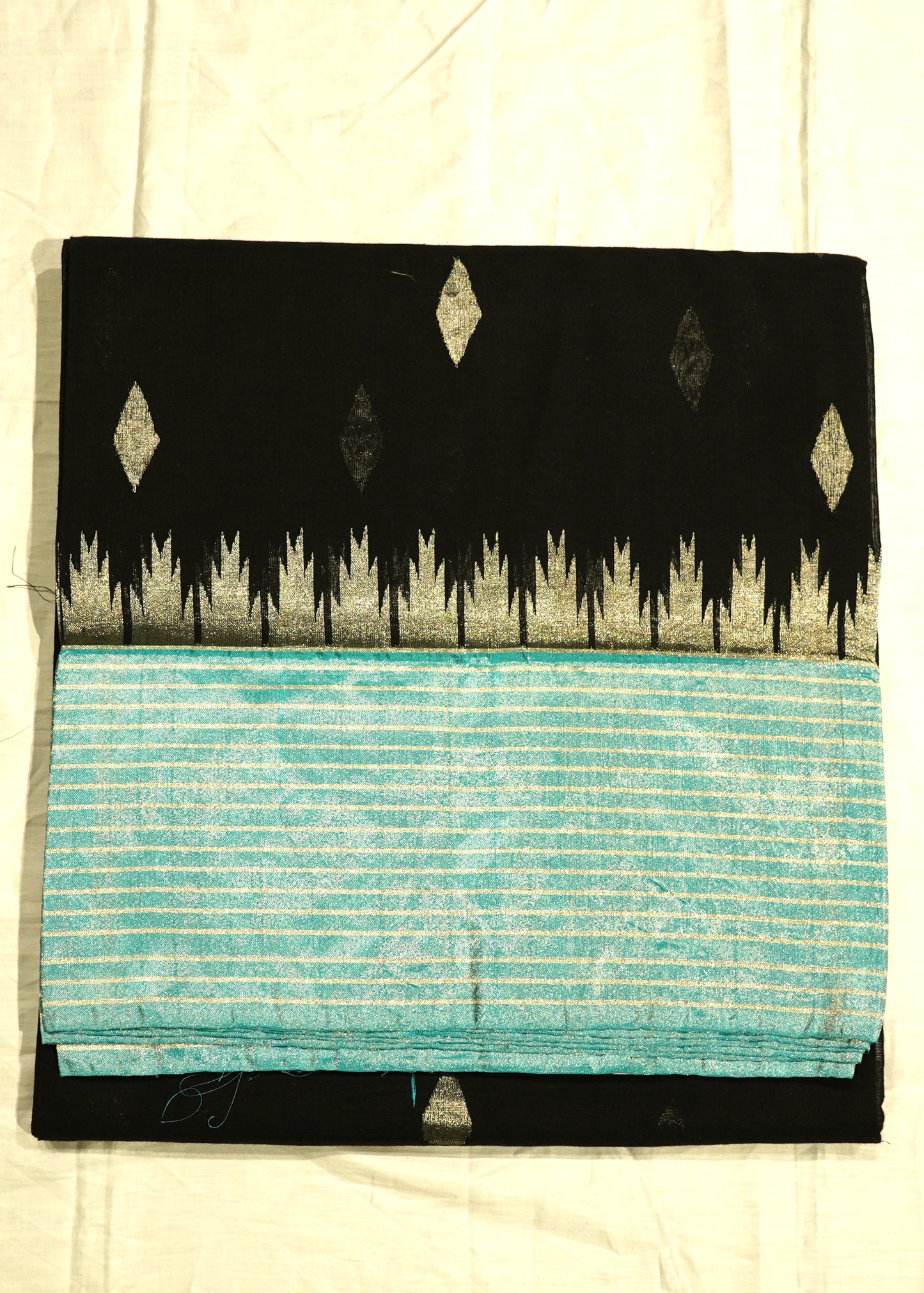 Black Ponduru Pallu Jamdani Pure Cotton Handloom Saree