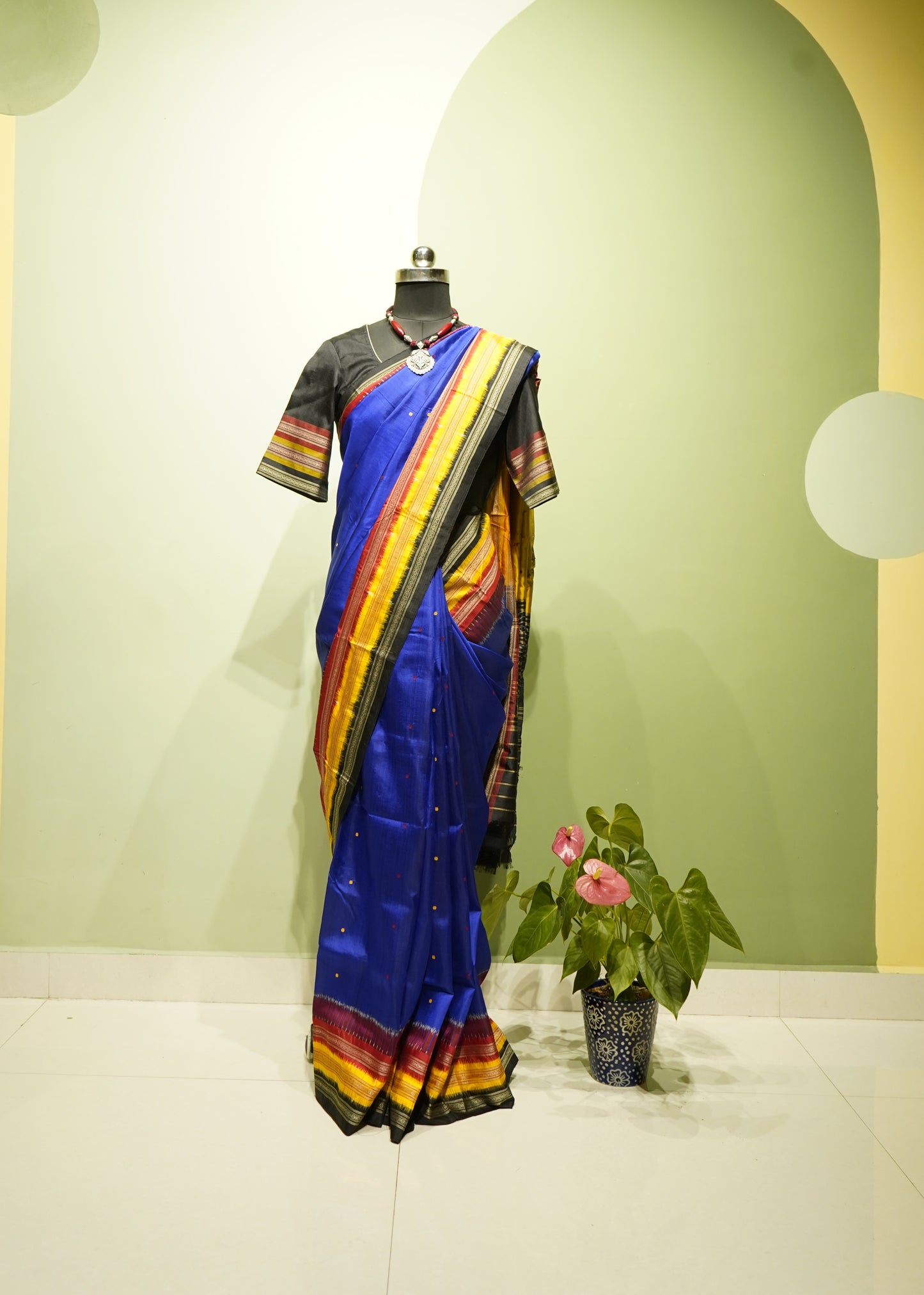 Blue Orissa Pure Silk Kathifera Border Handloom Saree