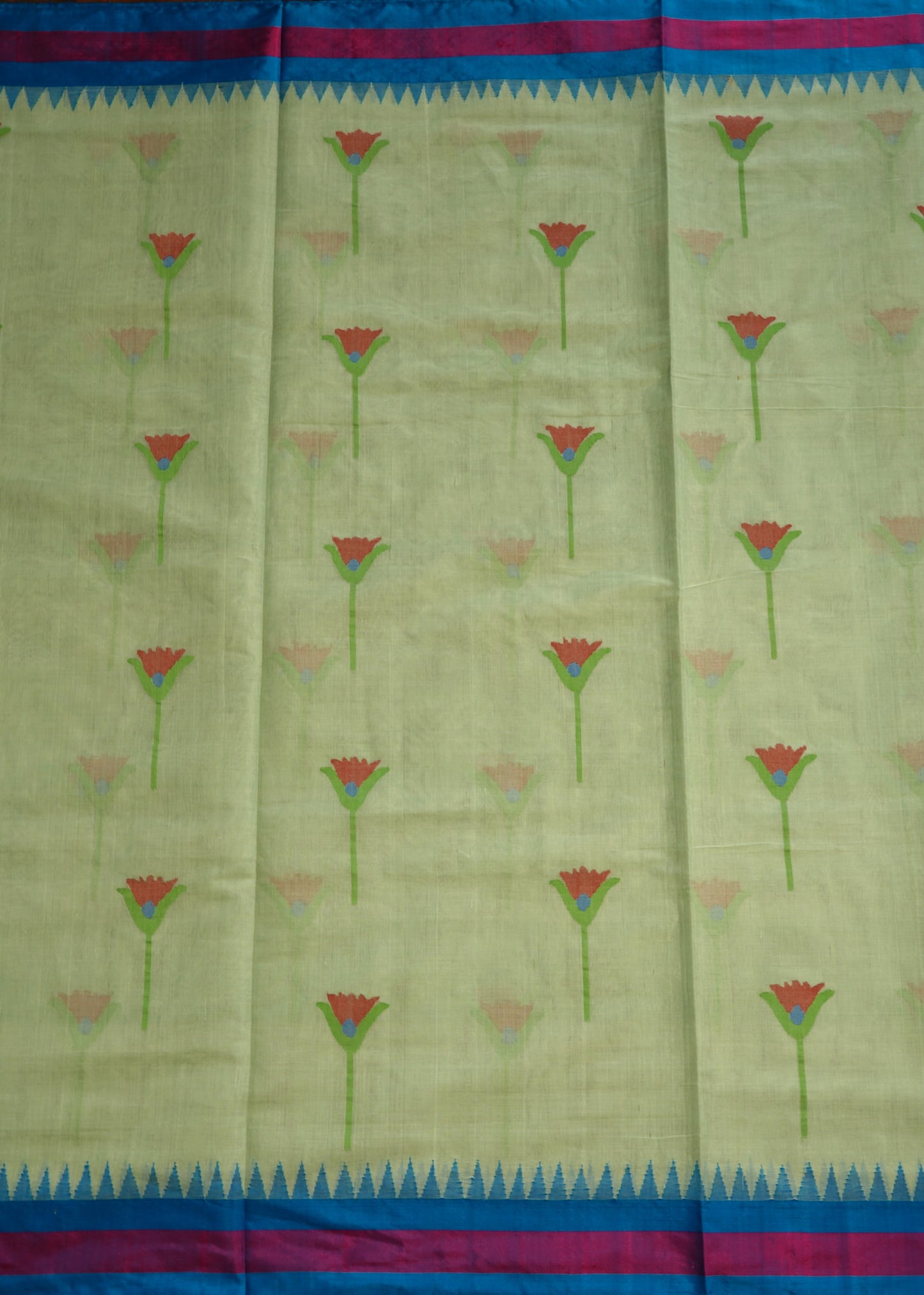 Sea Green Ponduru All over Jamdani Buti Pure Cotton Handloom Saree