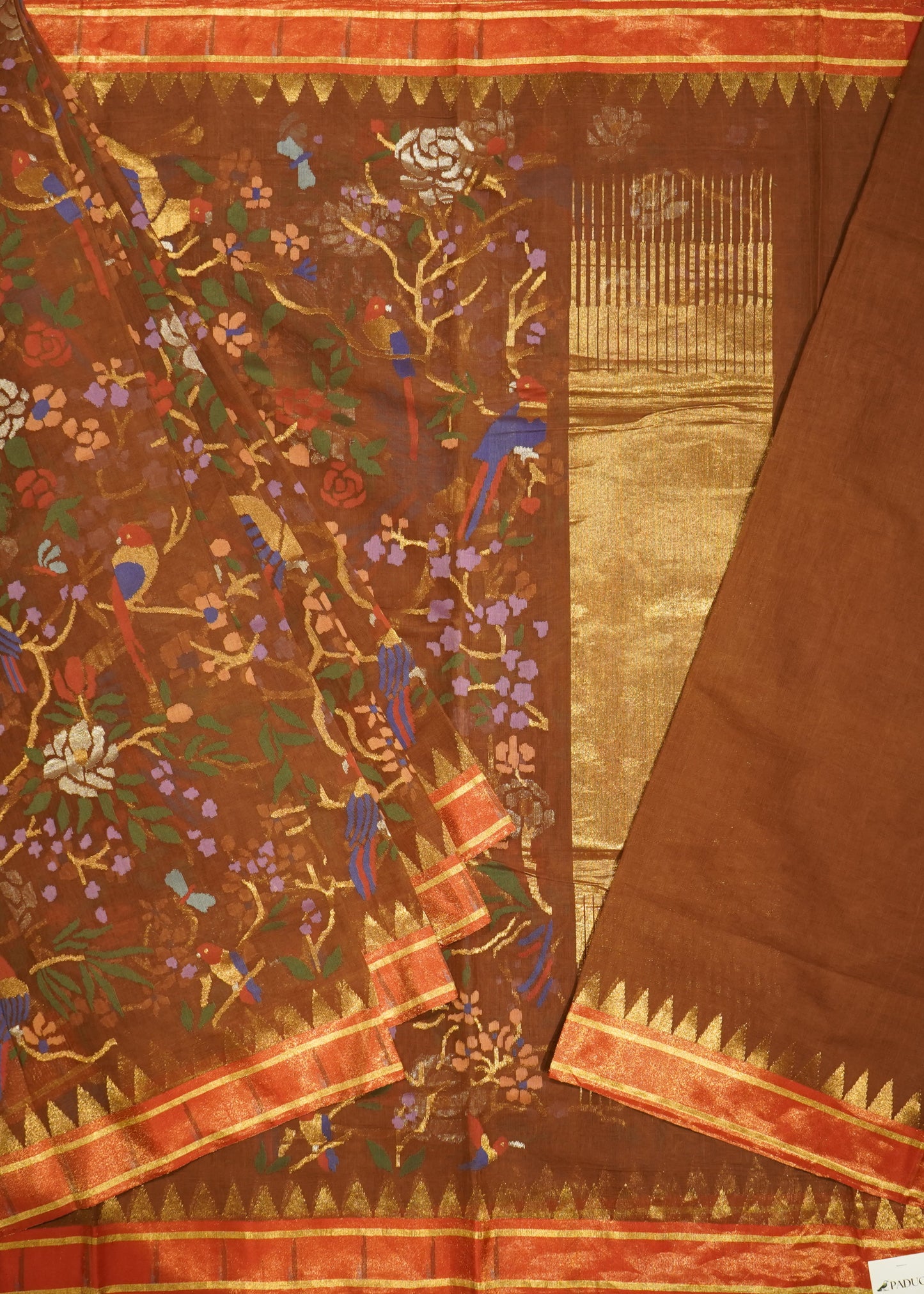 Brown Ponduru All Over Jamdani Pure Cotton Handloom Saree
