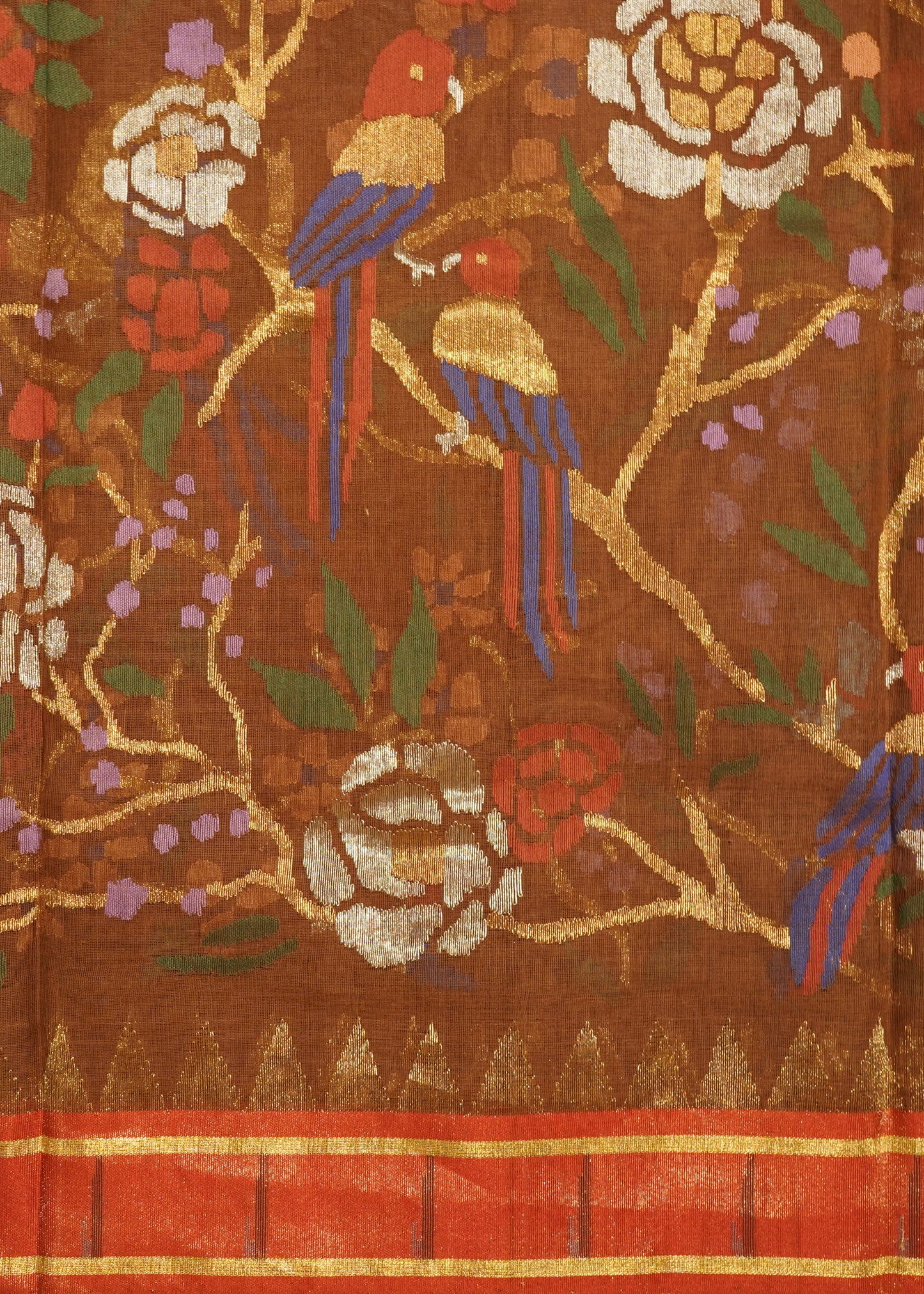 Brown Ponduru All Over Jamdani Pure Cotton Handloom Saree
