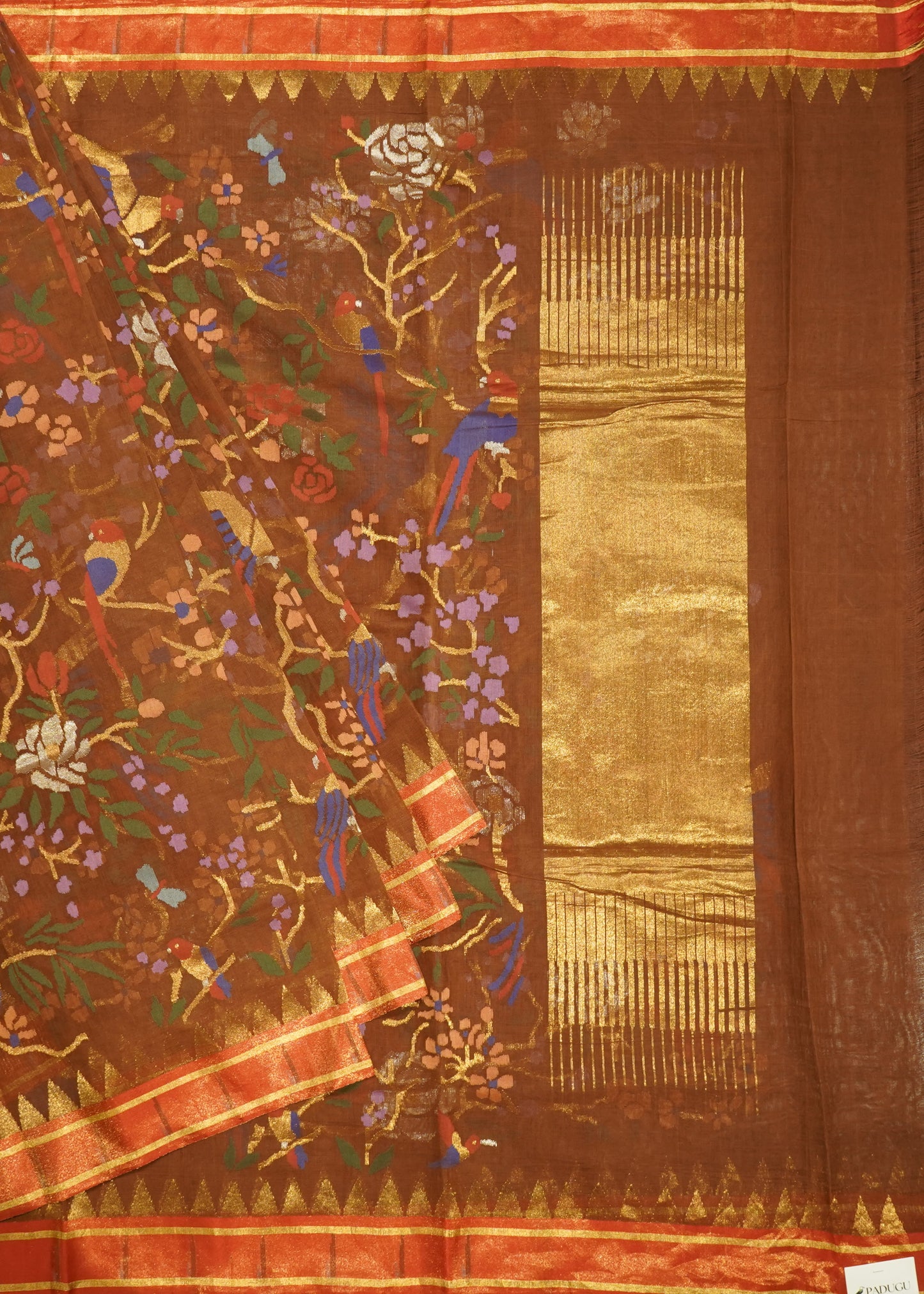 Brown Ponduru All Over Jamdani Pure Cotton Handloom Saree