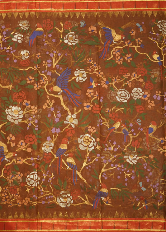 Brown Ponduru All Over Jamdani Pure Cotton Handloom Saree