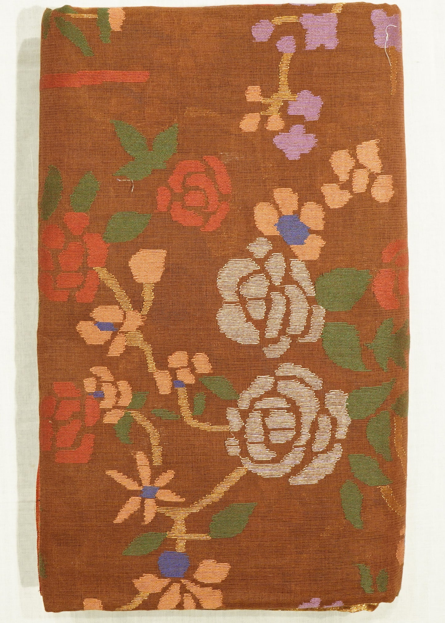 Brown Ponduru All Over Jamdani Pure Cotton Handloom Saree