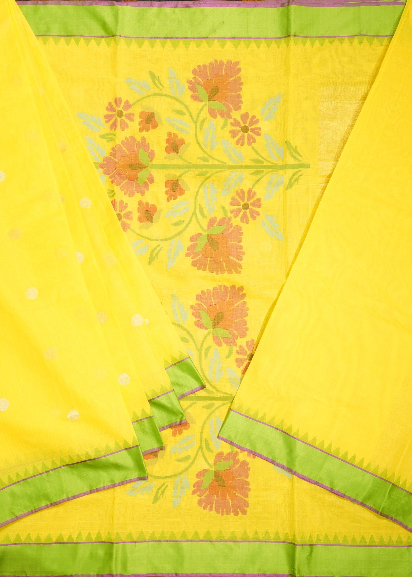 Yellow Ponduru Buti Jamdani Pure Cotton Handloom Saree