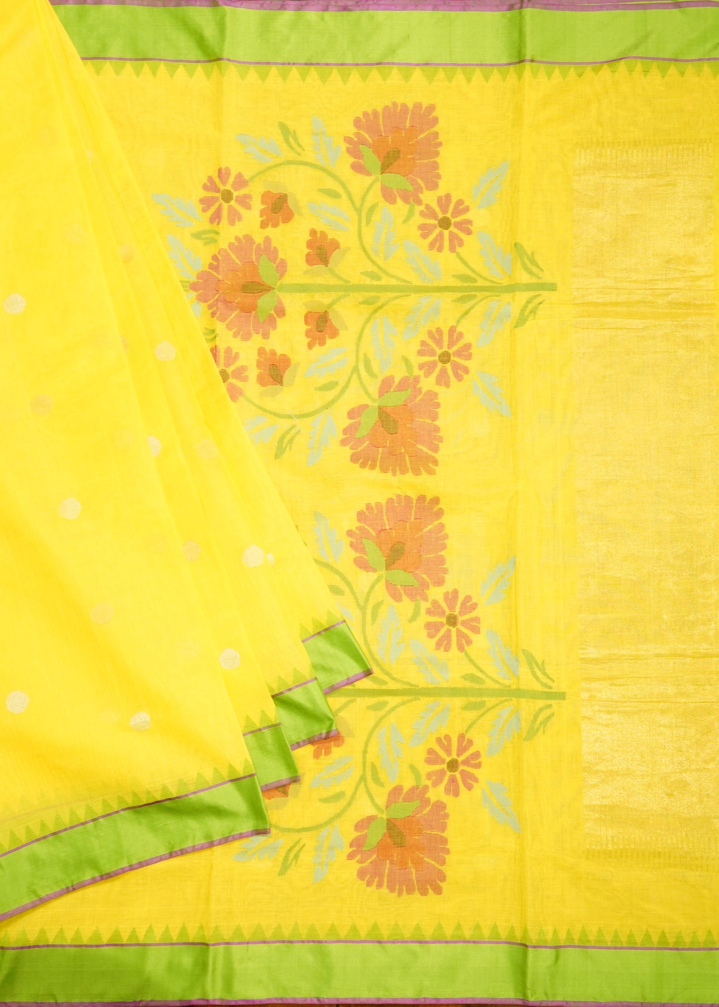 Yellow Ponduru Buti Jamdani Pure Cotton Handloom Saree