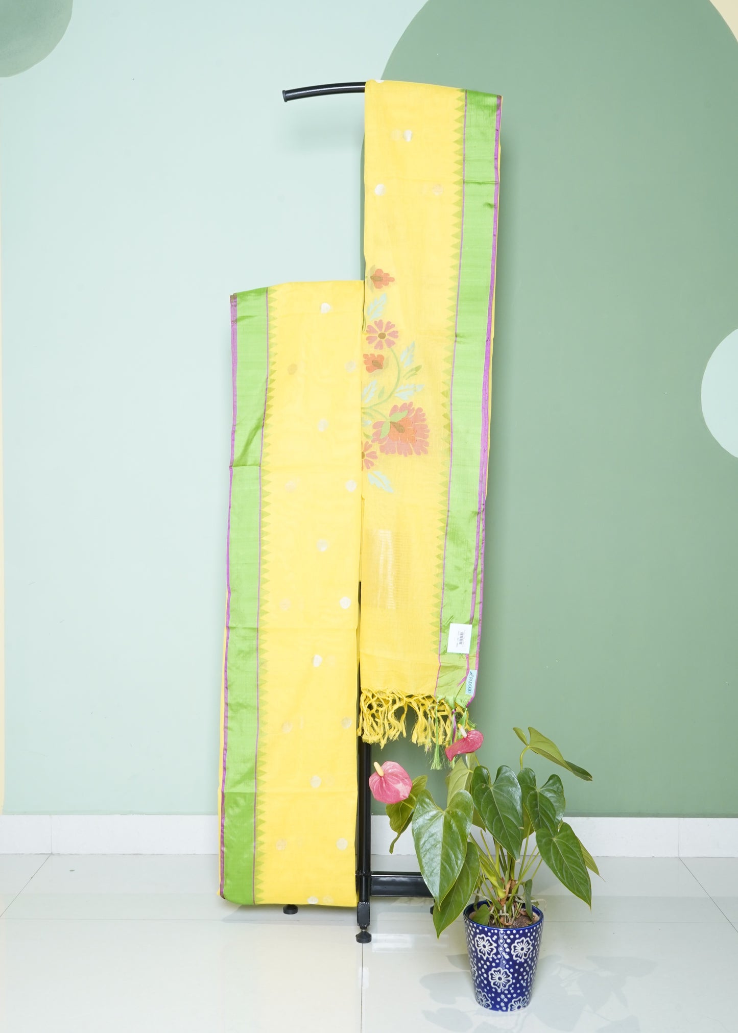 Yellow Ponduru Buti Jamdani Pure Cotton Handloom Saree