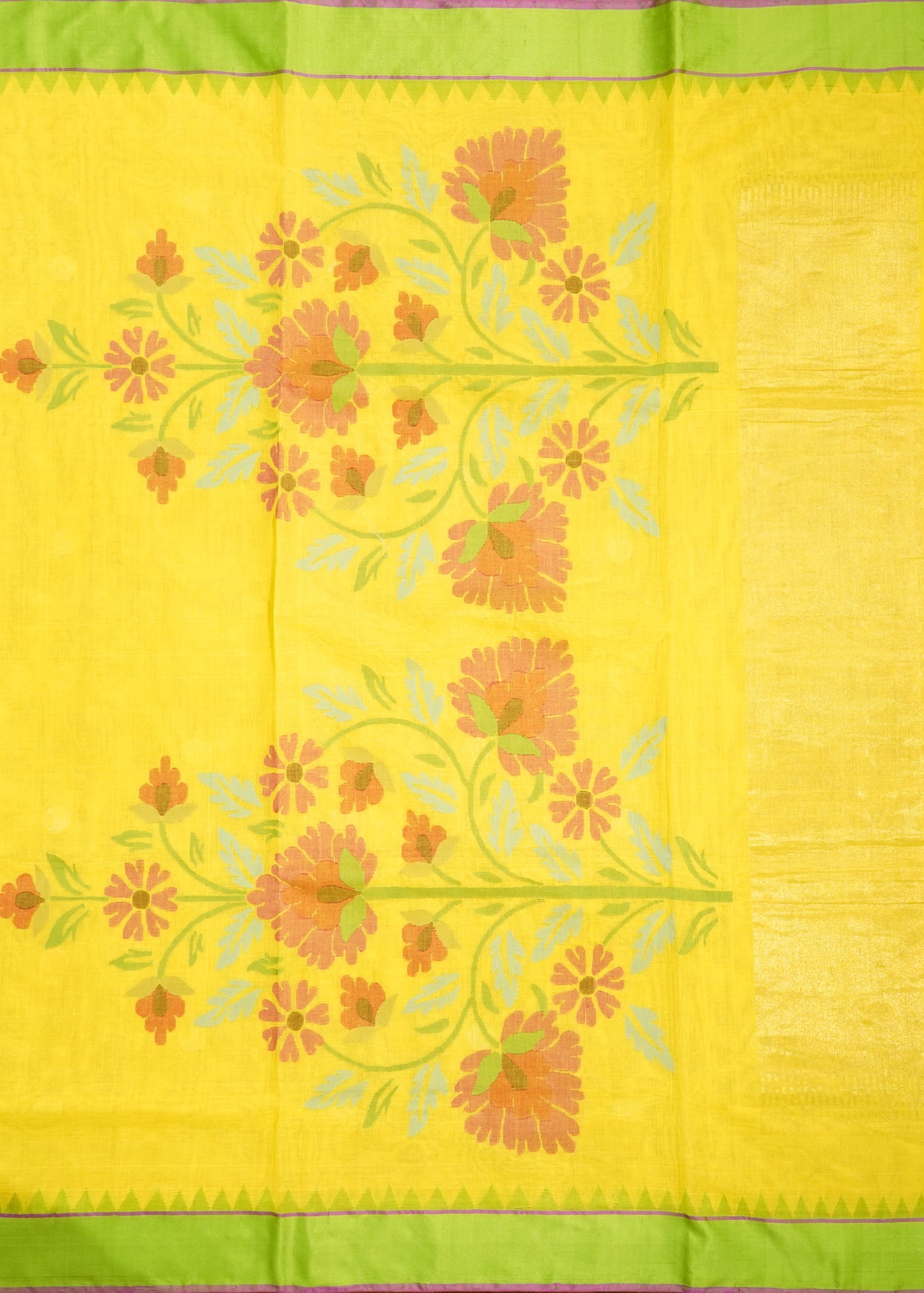 Yellow Ponduru Buti Jamdani Pure Cotton Handloom Saree