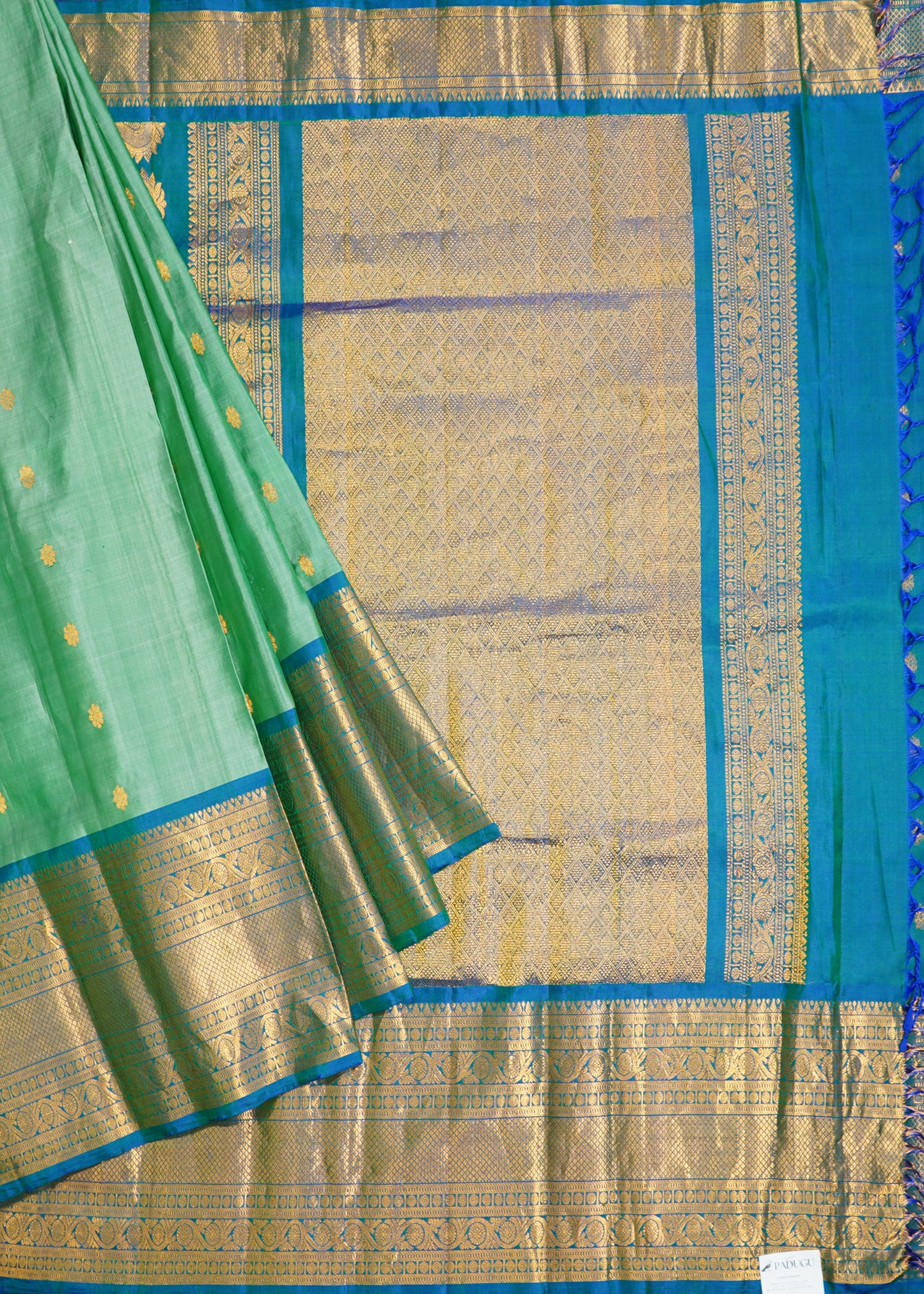 Rama Green Gadwal Zari Buti Pure Silk Handloom Saree