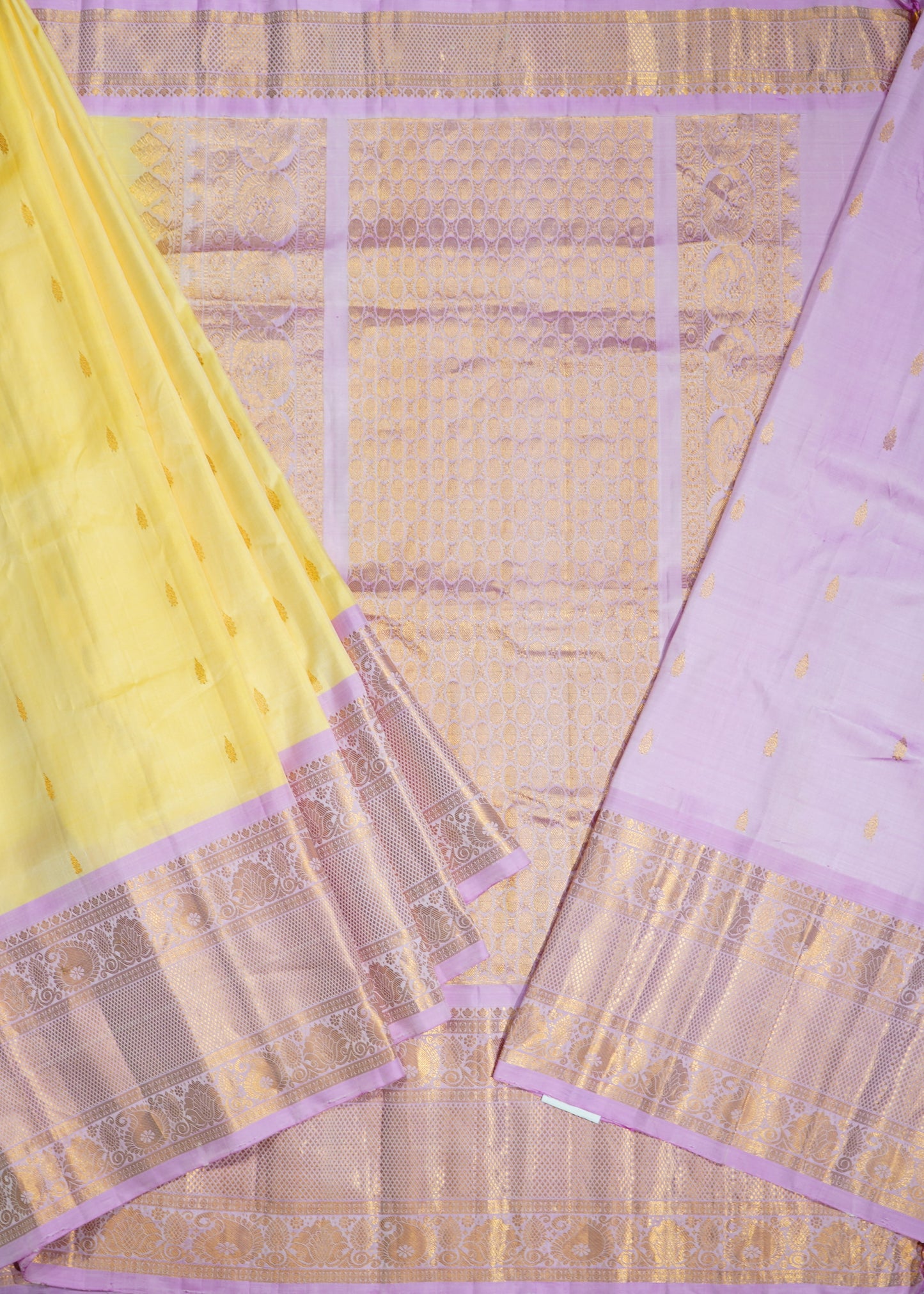 Yellow Gadwal Zari Buti Pure Silk Handloom Saree