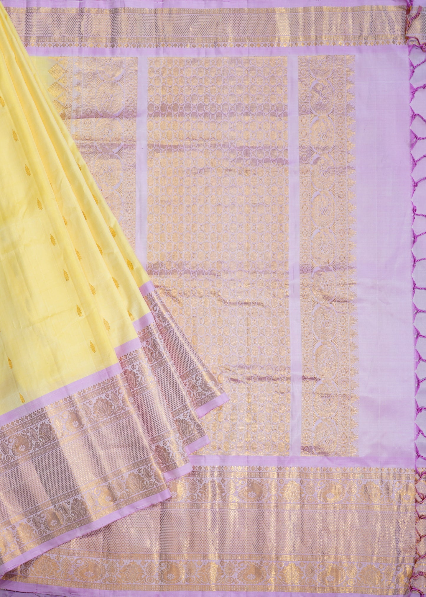 Yellow Gadwal Zari Buti Pure Silk Handloom Saree