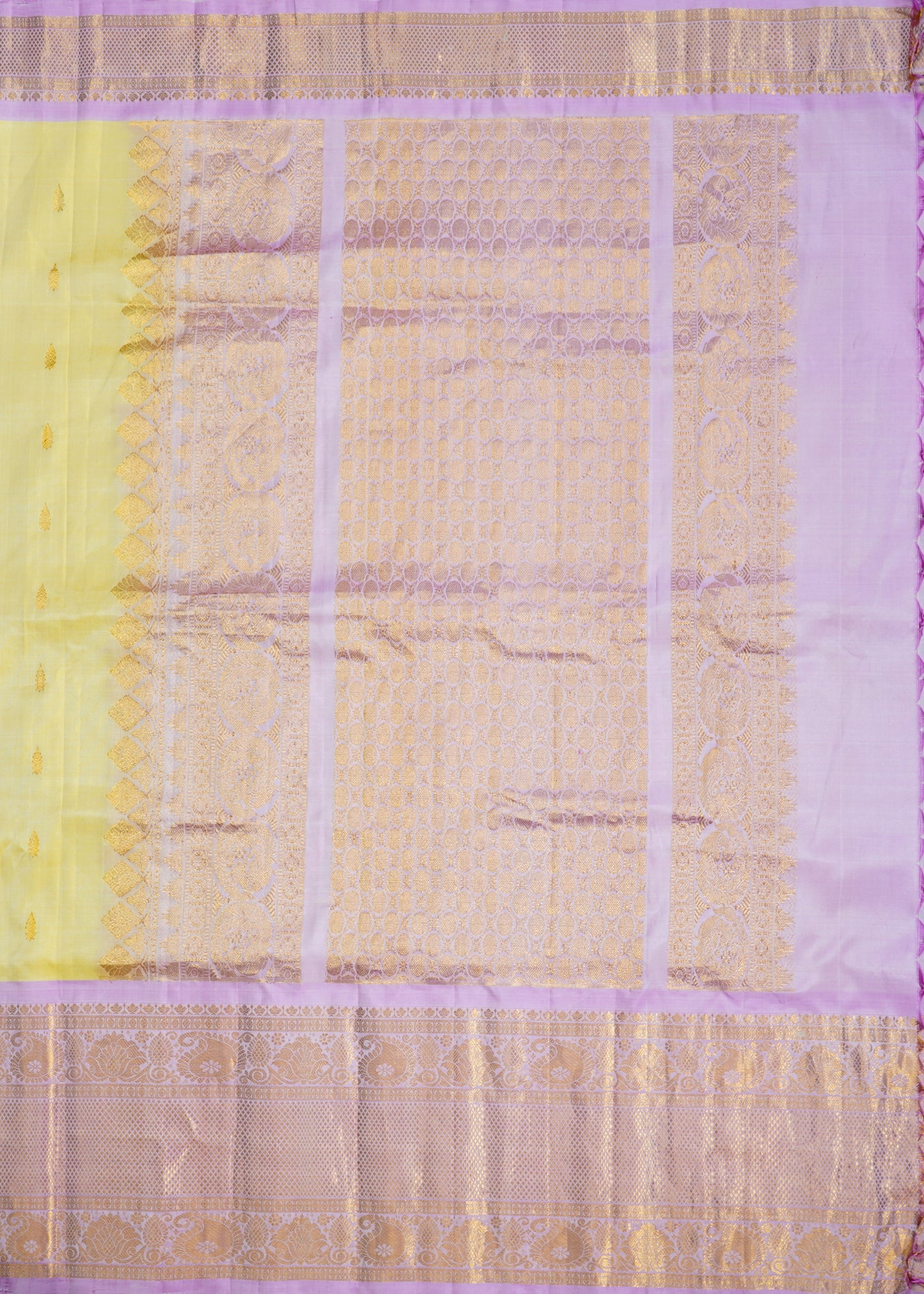 Yellow Gadwal Zari Buti Pure Silk Handloom Saree