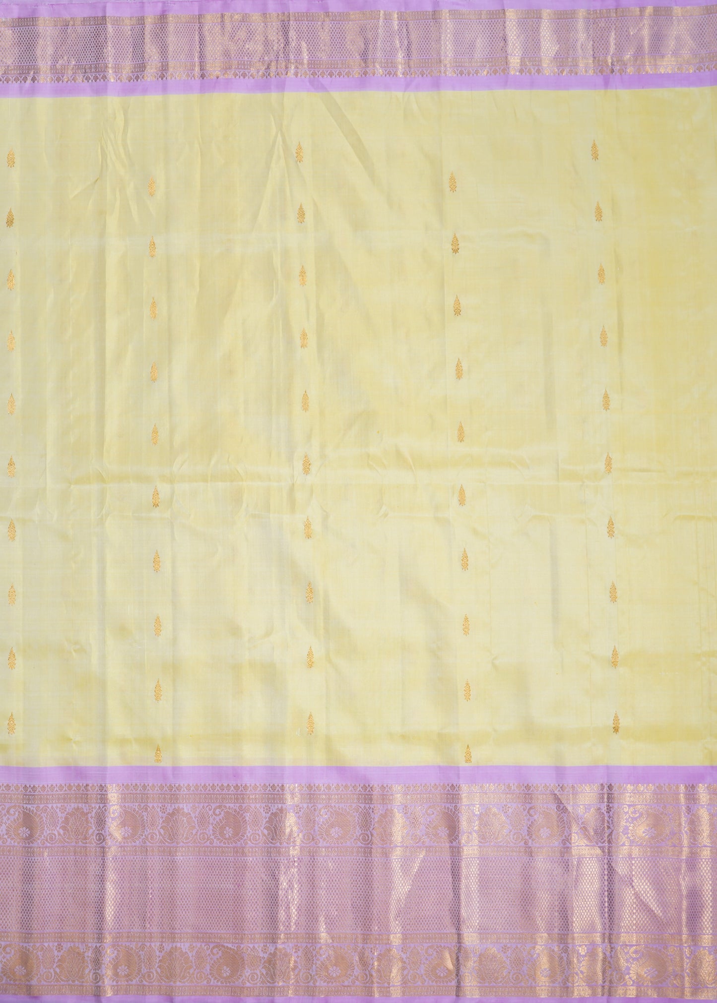 Yellow Gadwal Zari Buti Pure Silk Handloom Saree