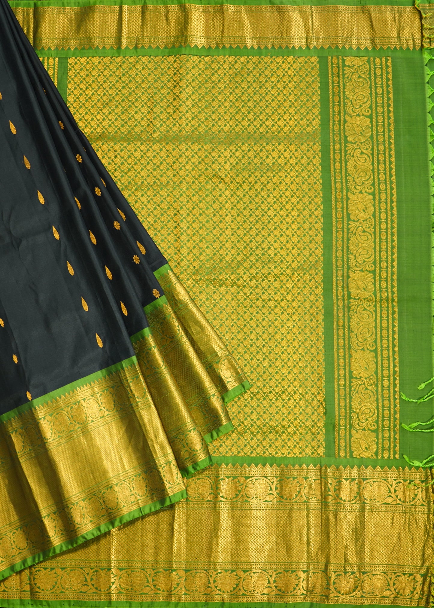 Black Gadwal Zari Buti Pure Silk Handloom Saree