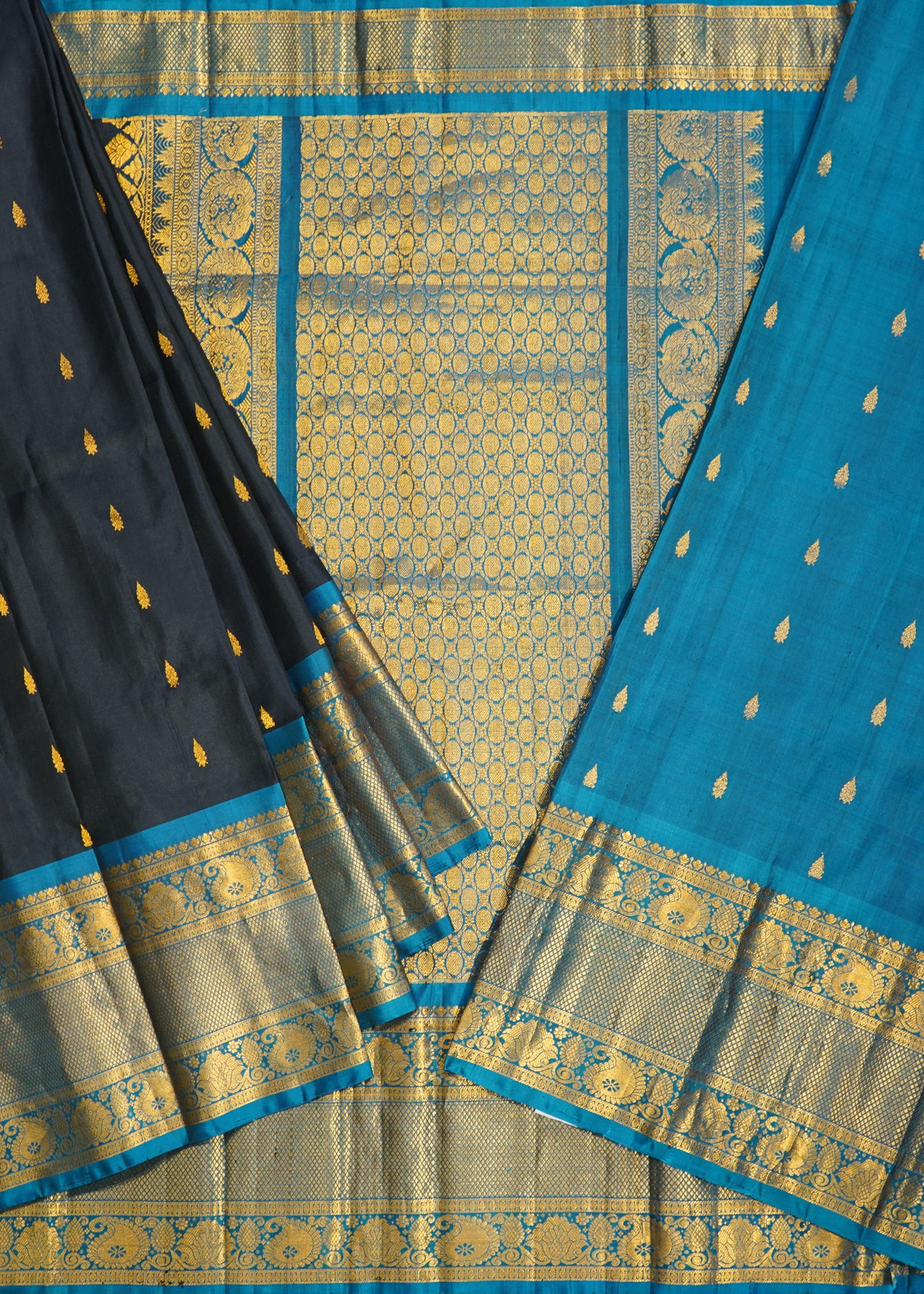 Black Gadwal Zari Buti Pure Silk Handloom Saree