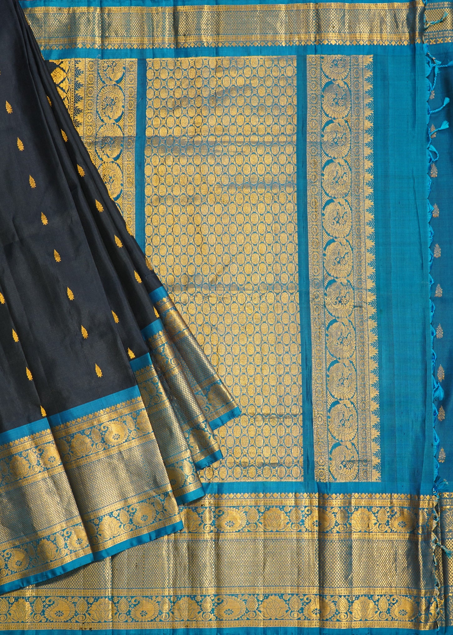 Black Gadwal Zari Buti Pure Silk Handloom Saree