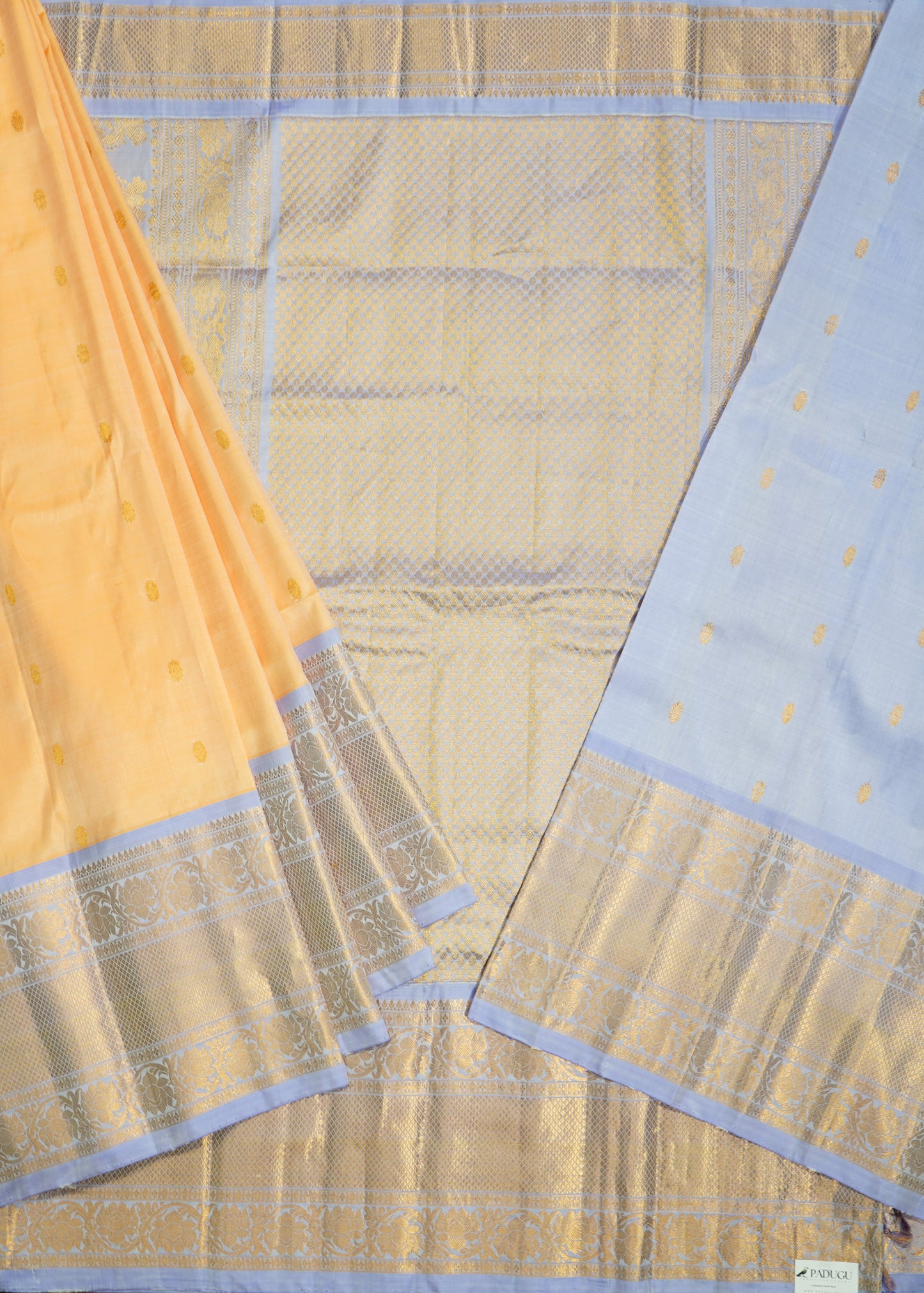 Apricot Gadwal Zari Buti Pure Silk Handloom Saree