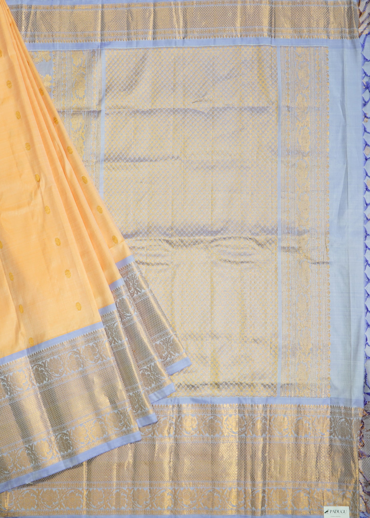 Apricot Gadwal Zari Buti Pure Silk Handloom Saree