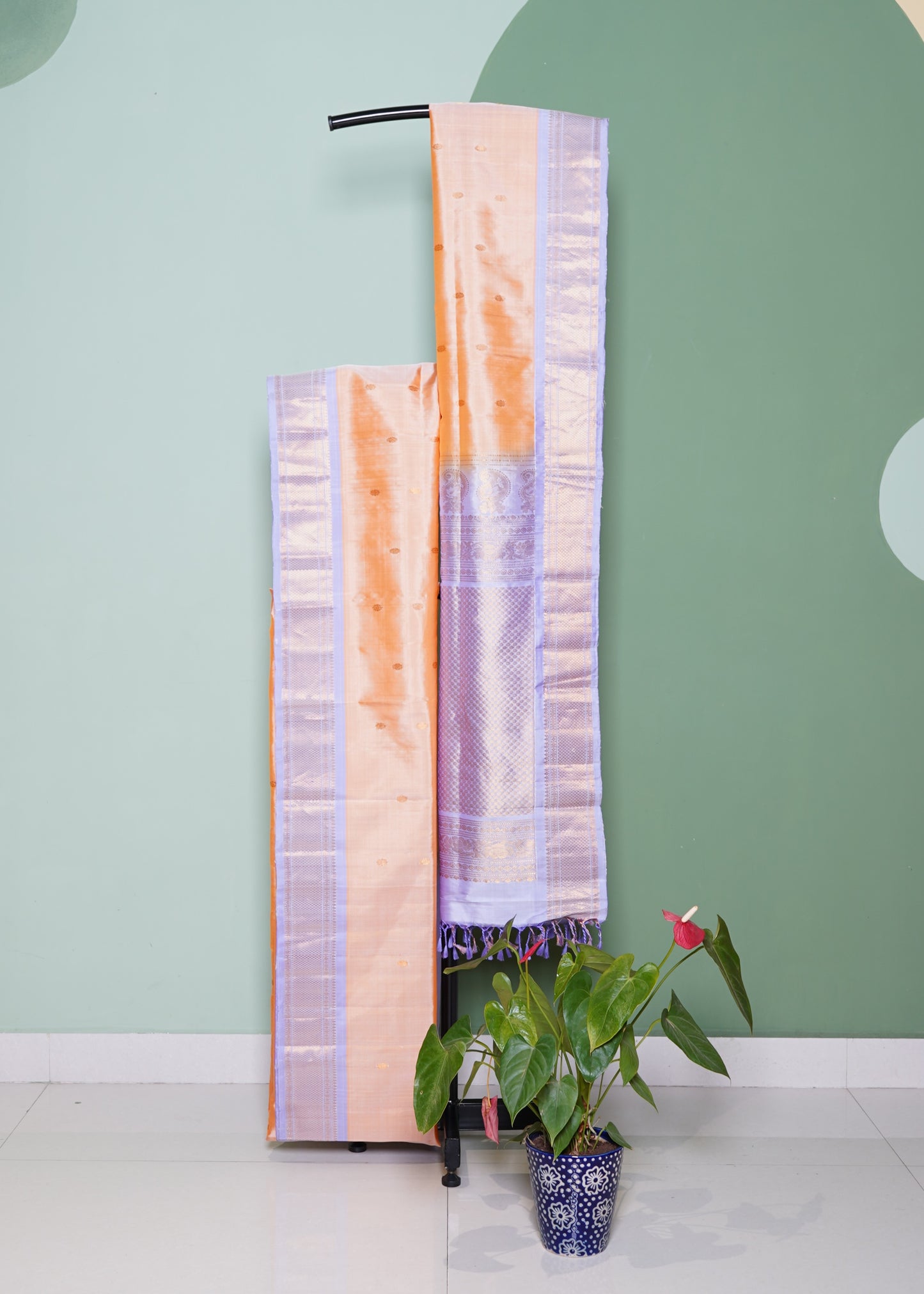 Apricot Gadwal Zari Buti Pure Silk Handloom Saree