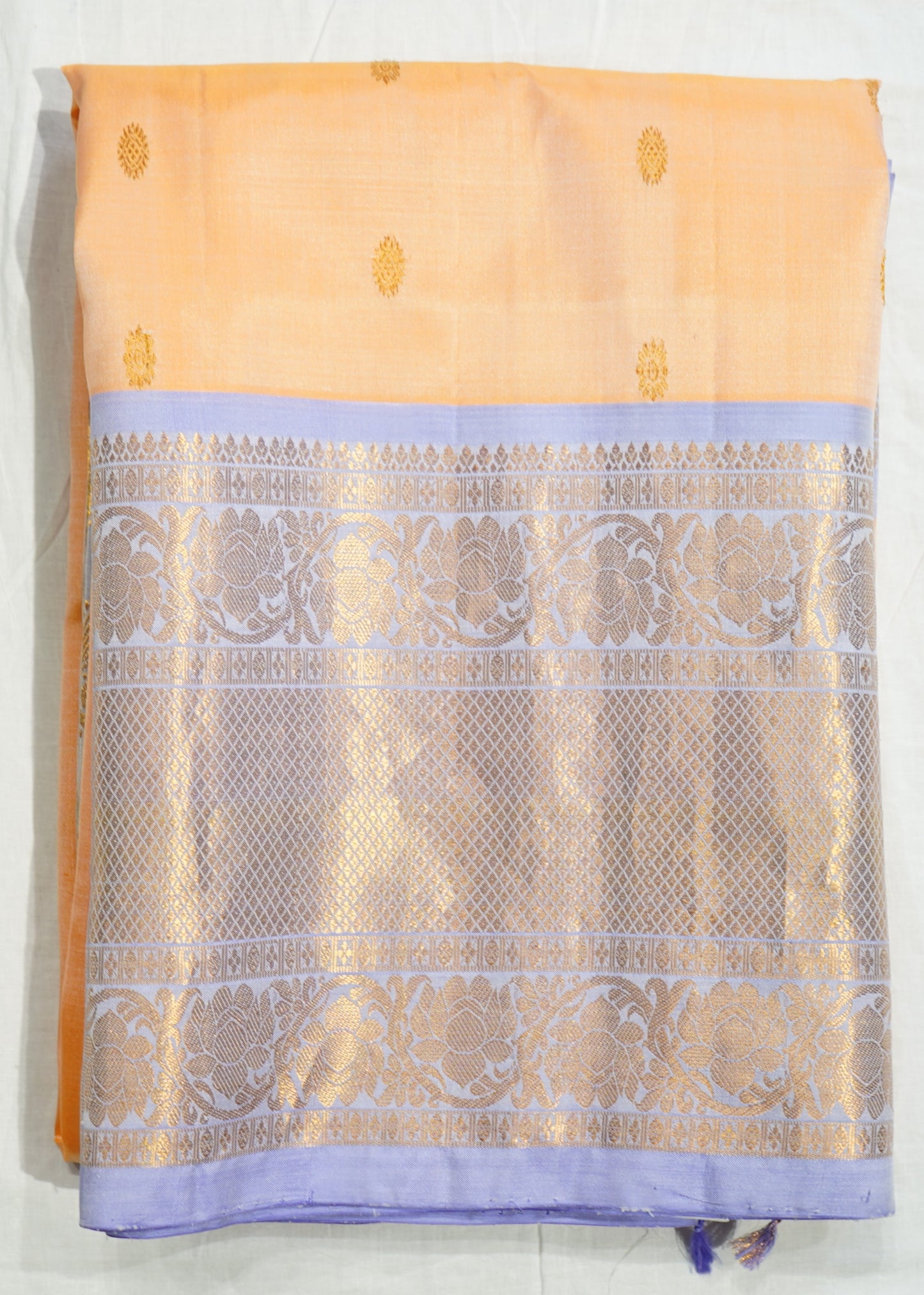 Apricot Gadwal Zari Buti Pure Silk Handloom Saree