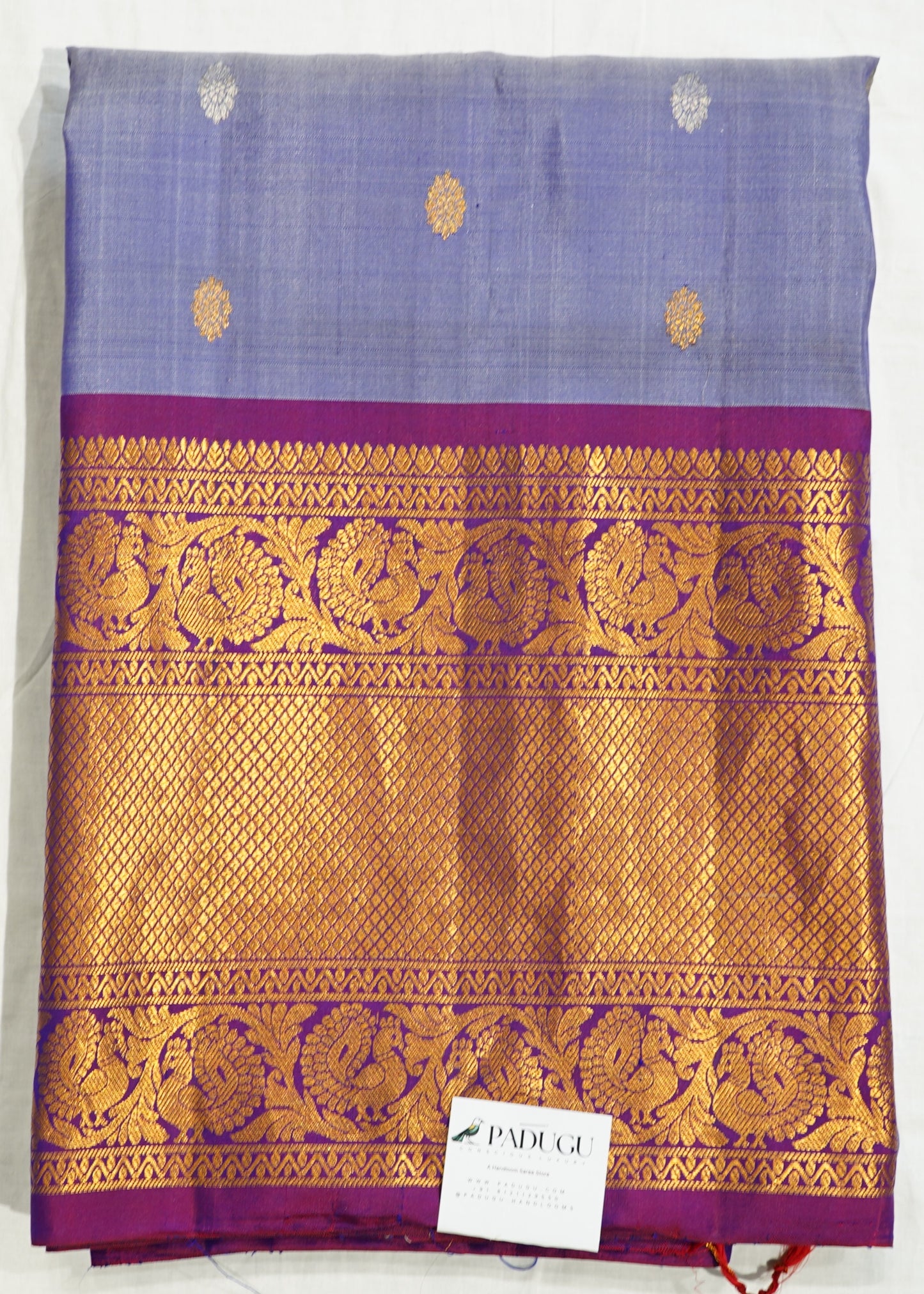 Light Violet Gadwal Zari Buti Pure Silk Handloom Saree