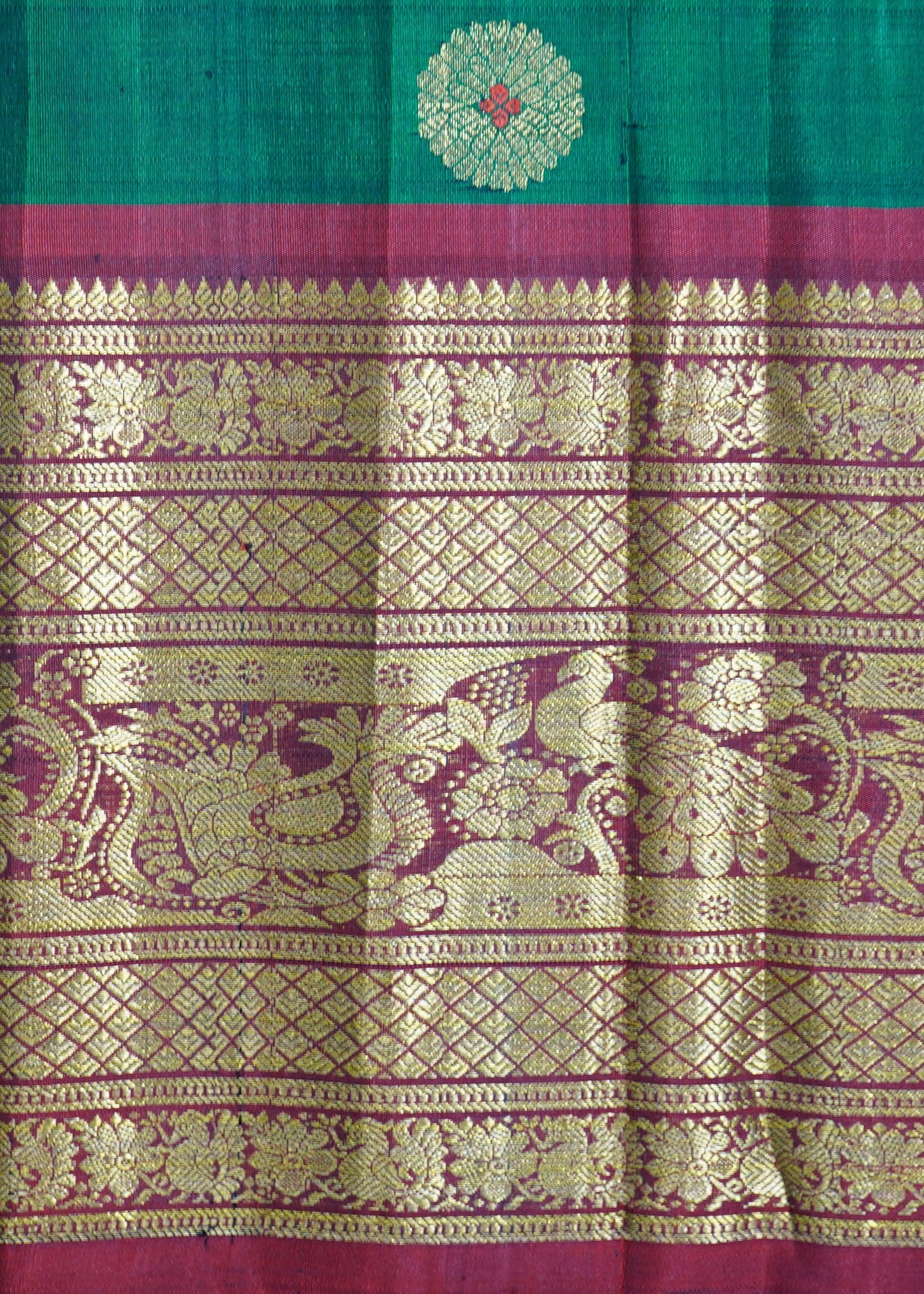 Green Gadwal Zari Buti Pure Silk Handloom Saree