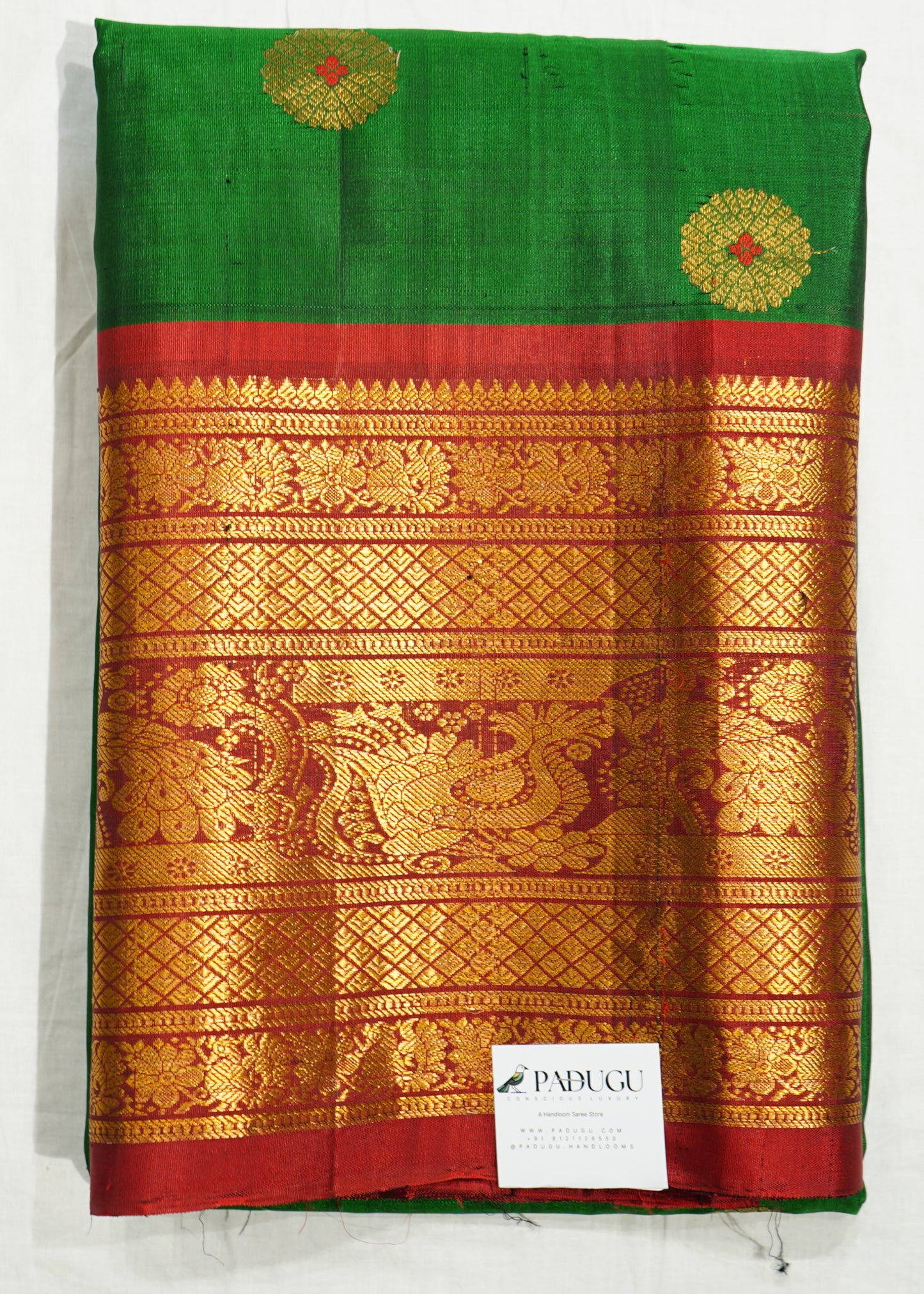 Green Gadwal Zari Buti Pure Silk Handloom Saree