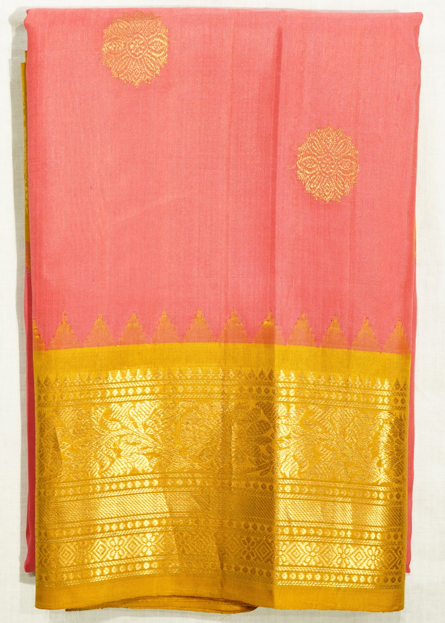 Dark Apricot Gadwal Zari Buti Pure Silk Handloom Saree