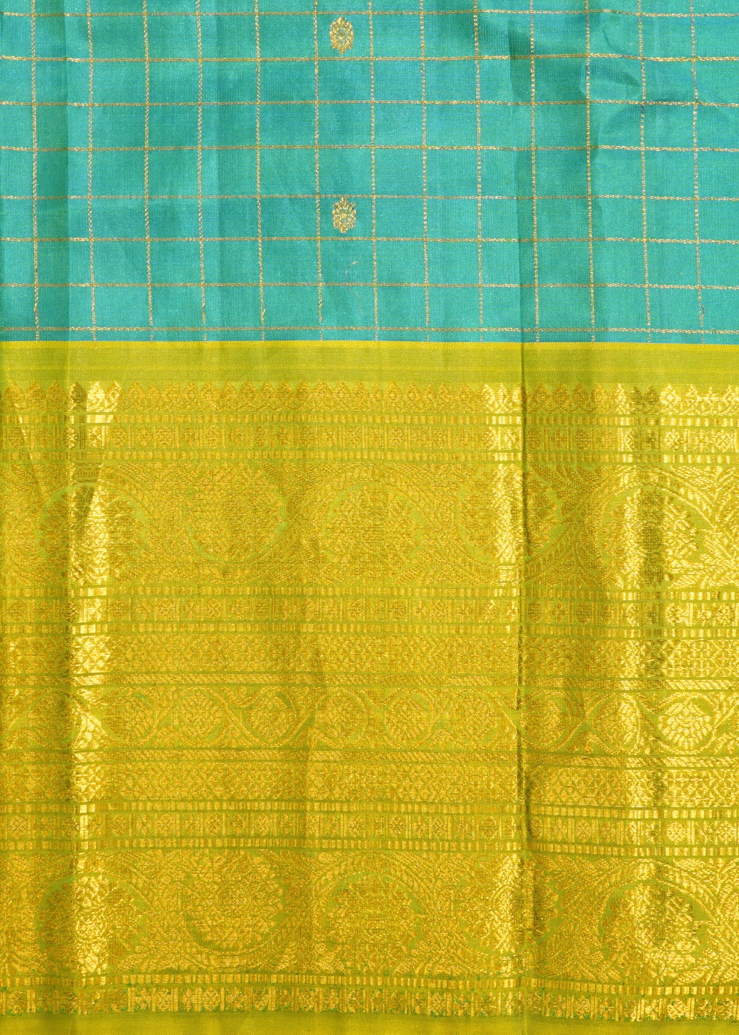 Rama Blue Gadwal Checks Zari Buti Pure Silk Handloom Saree