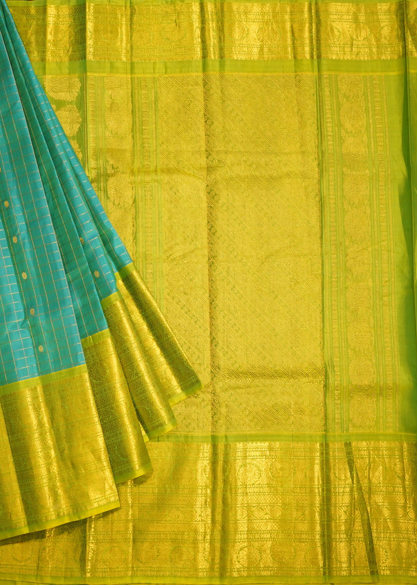 Rama Blue Gadwal Checks Zari Buti Pure Silk Handloom Saree