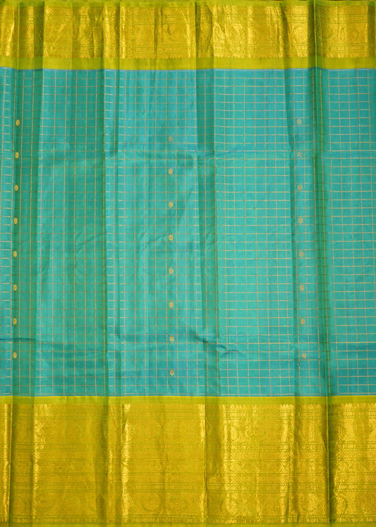 Rama Blue Gadwal Checks Zari Buti Pure Silk Handloom Saree