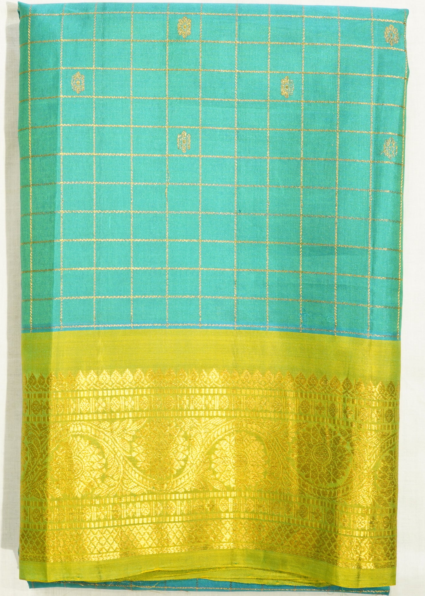 Rama Blue Gadwal Checks Zari Buti Pure Silk Handloom Saree