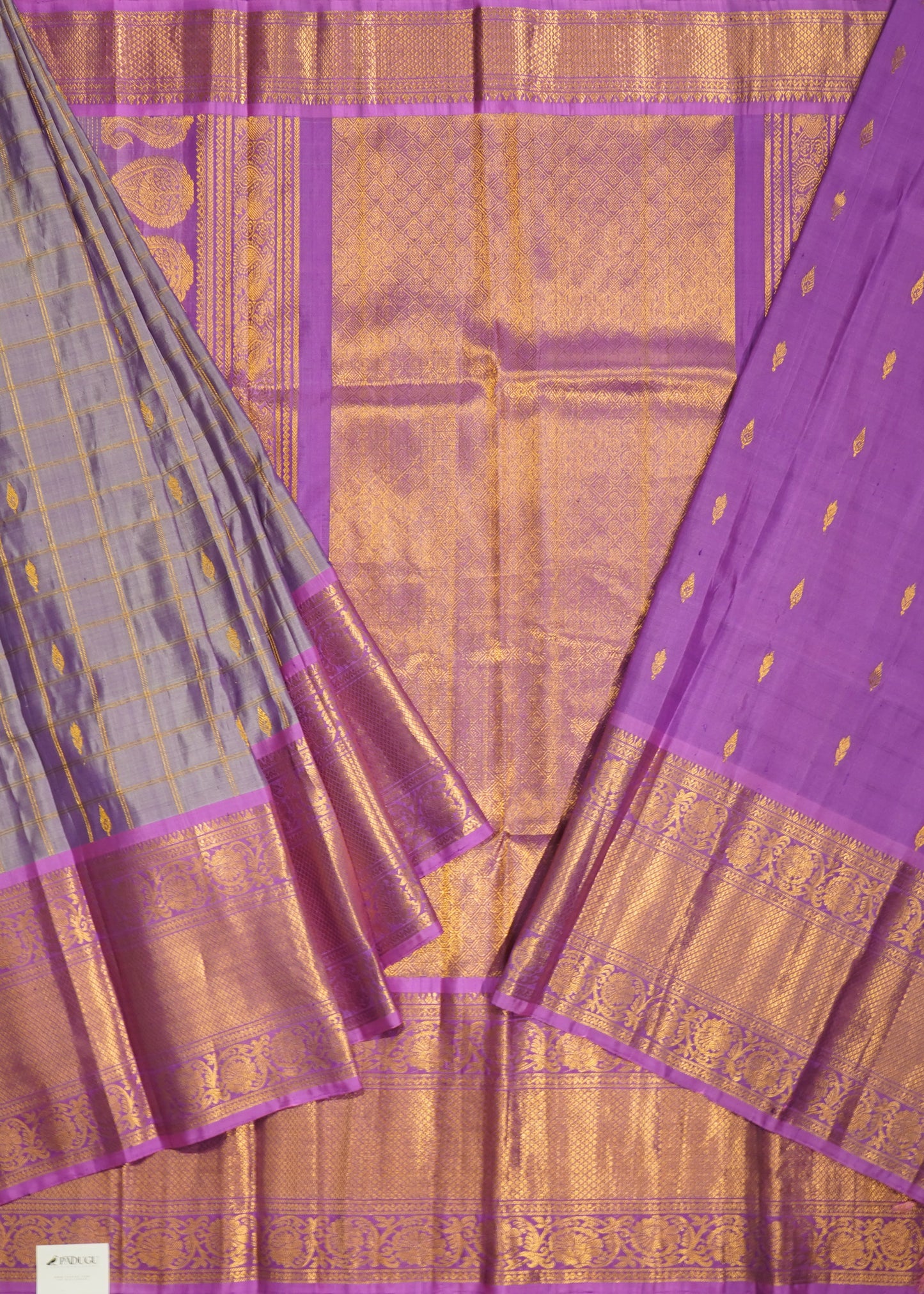 Light Violet Gadwal Checks Zari Buti Pure Silk Handloom Saree
