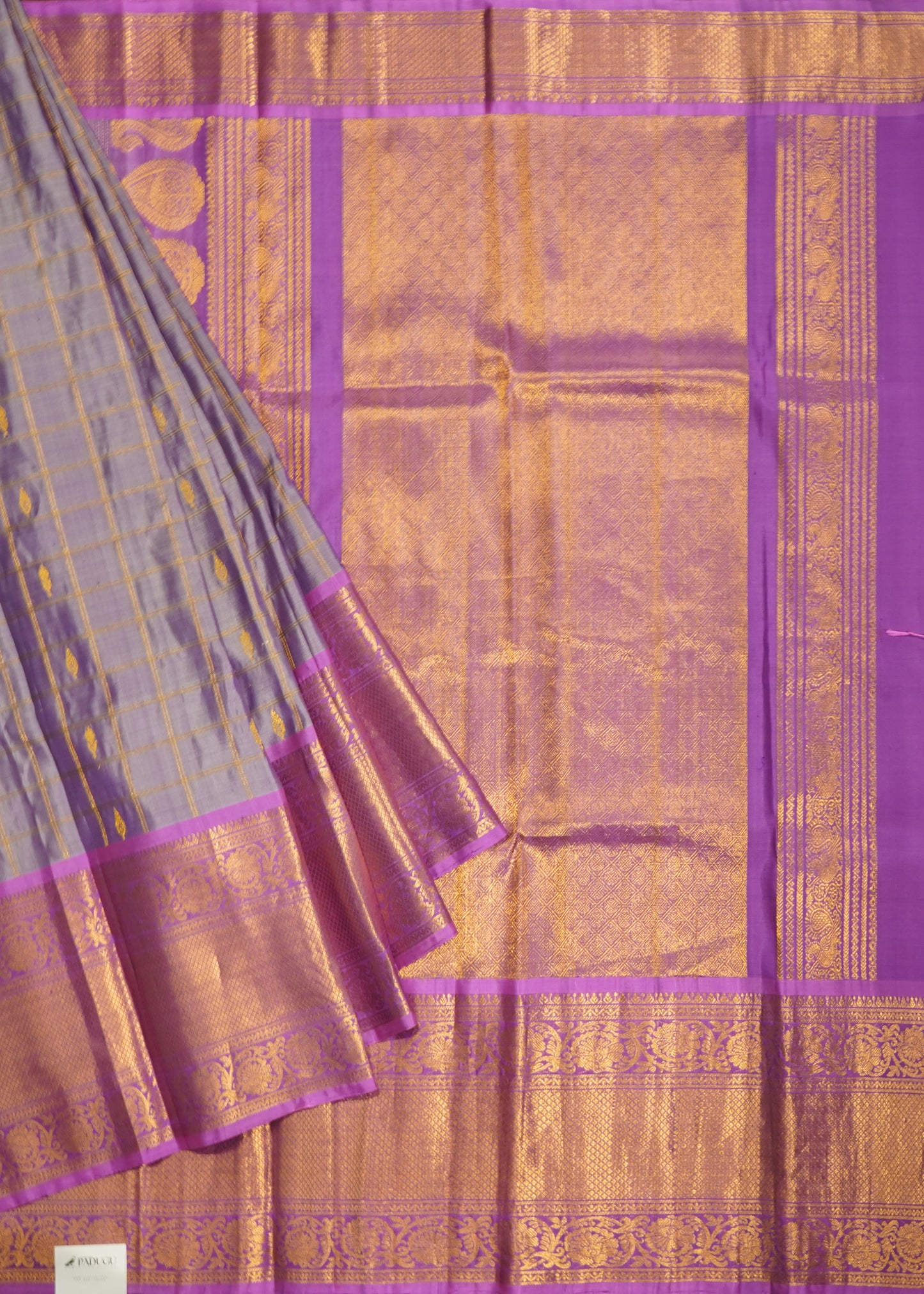 Light Violet Gadwal Checks Zari Buti Pure Silk Handloom Saree