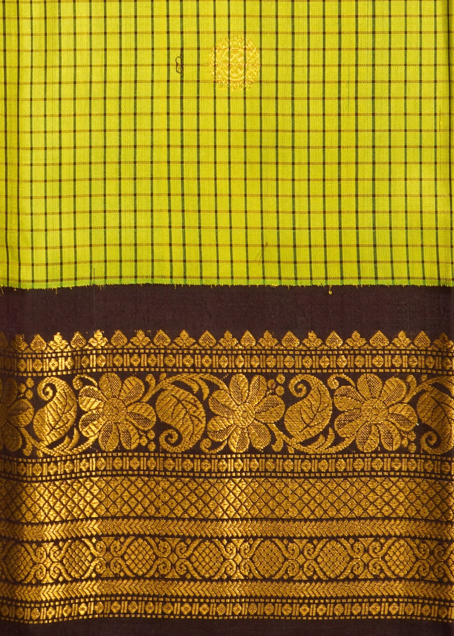 Light Green Gadwal Checks Zari Buti Pure Silk Handloom Saree