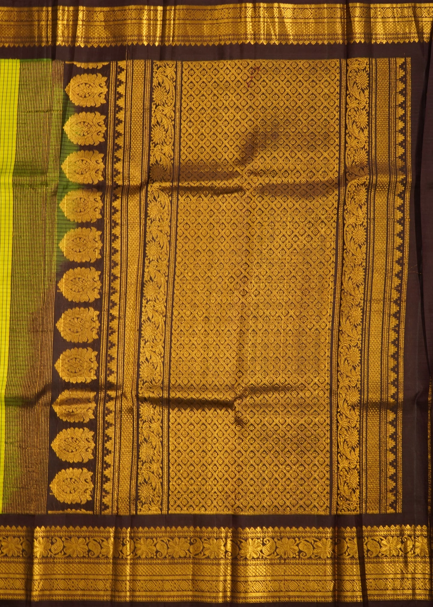 Light Green Gadwal Checks Zari Buti Pure Silk Handloom Saree
