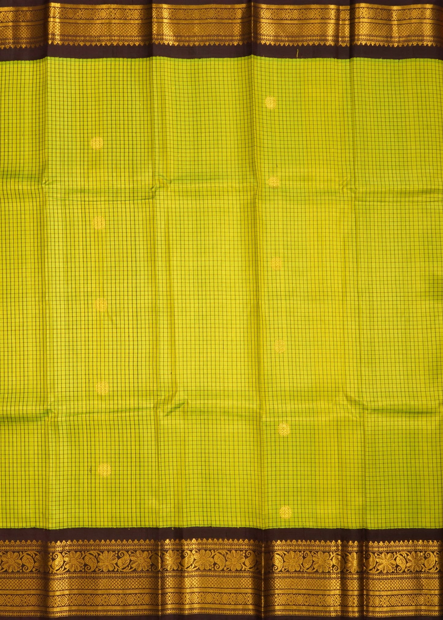 Light Green Gadwal Checks Zari Buti Pure Silk Handloom Saree