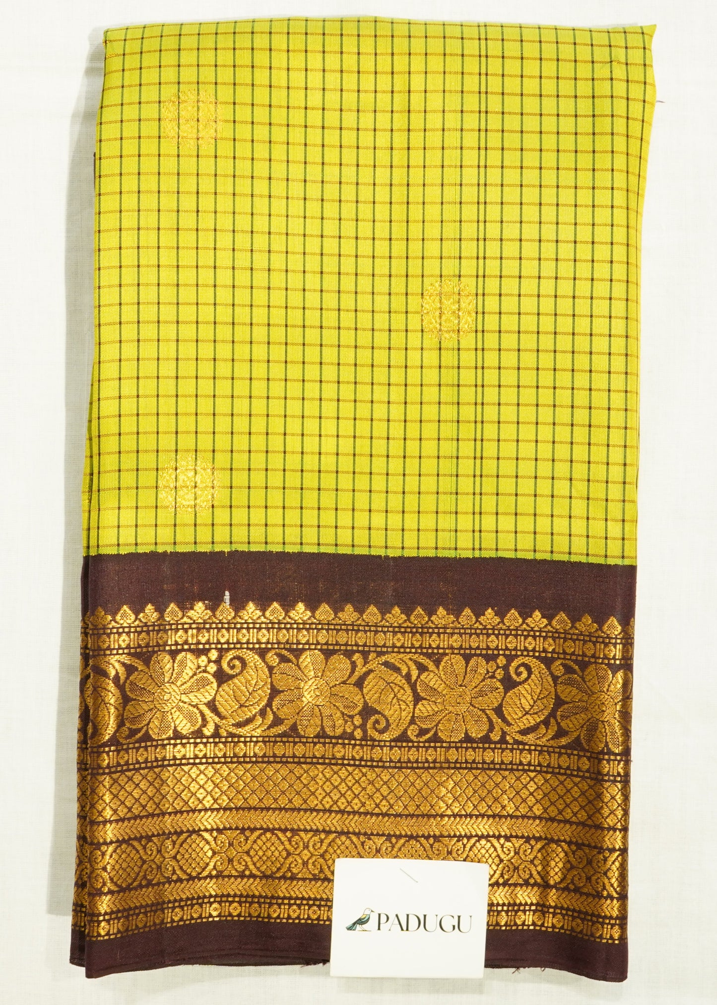 Light Green Gadwal Checks Zari Buti Pure Silk Handloom Saree