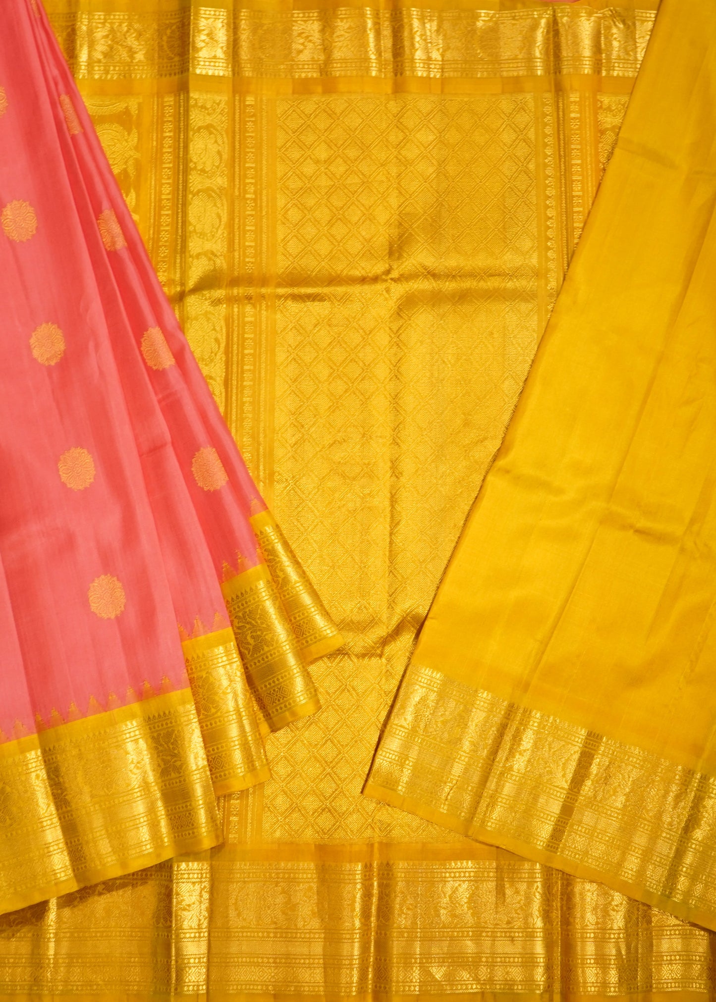 Dark Apricot Gadwal Zari Buti Pure Silk Handloom Saree