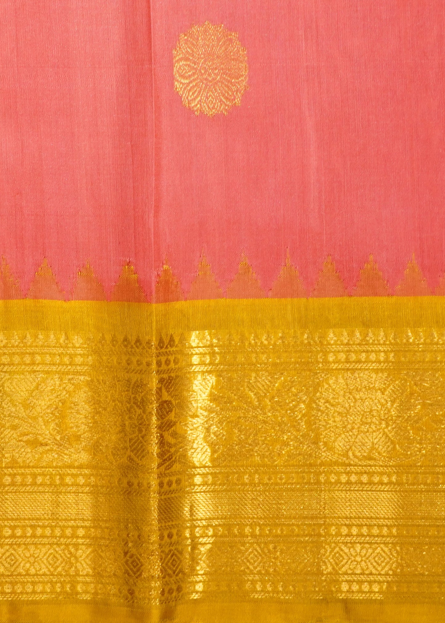 Dark Apricot Gadwal Zari Buti Pure Silk Handloom Saree