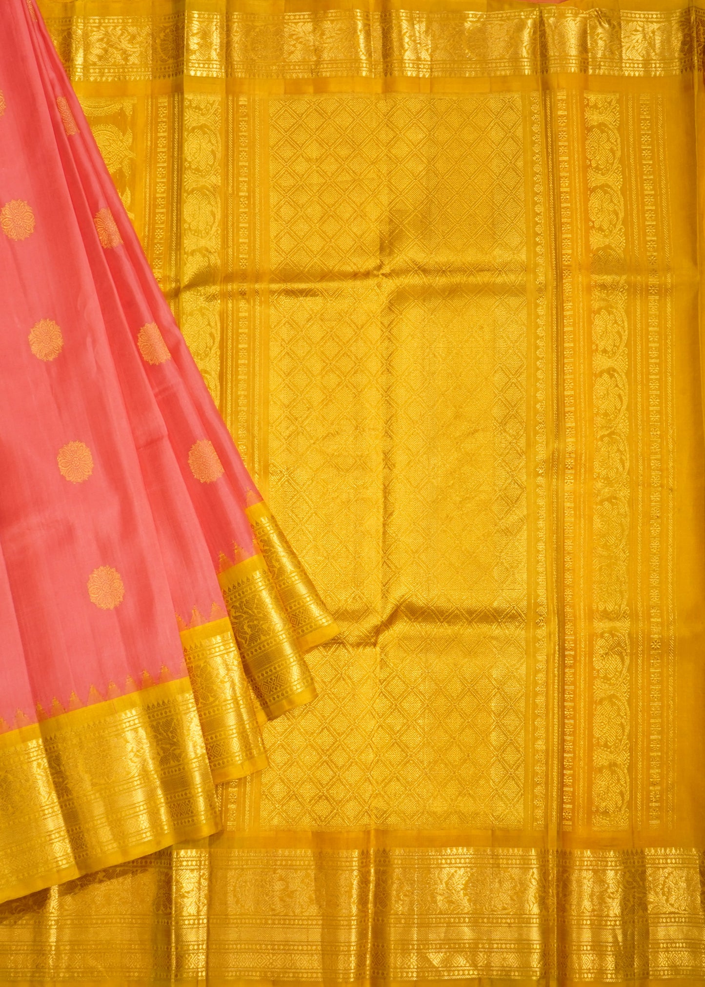 Dark Apricot Gadwal Zari Buti Pure Silk Handloom Saree