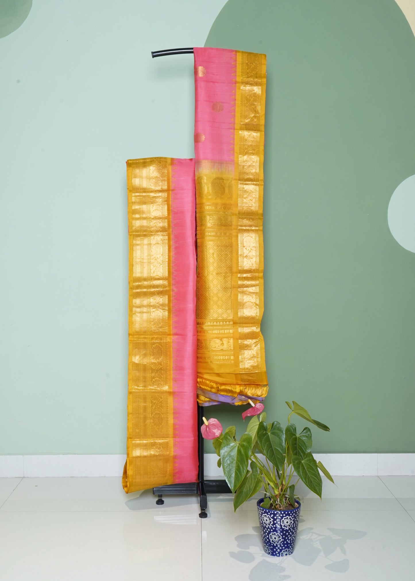 Dark Apricot Gadwal Zari Buti Pure Silk Handloom Saree