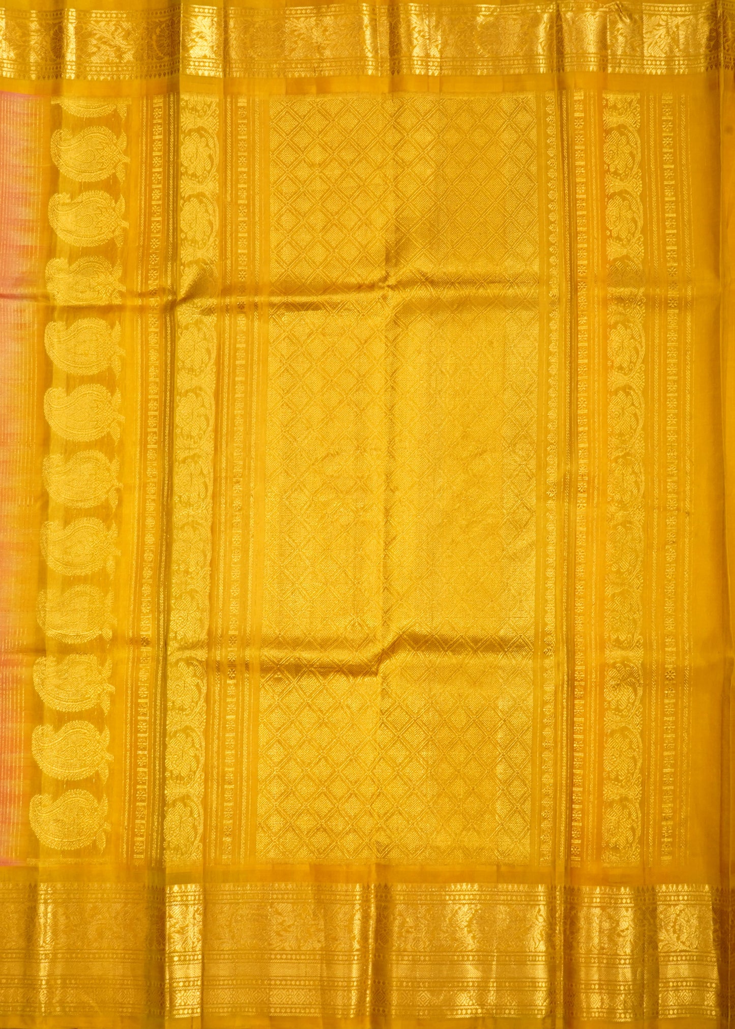 Dark Apricot Gadwal Zari Buti Pure Silk Handloom Saree