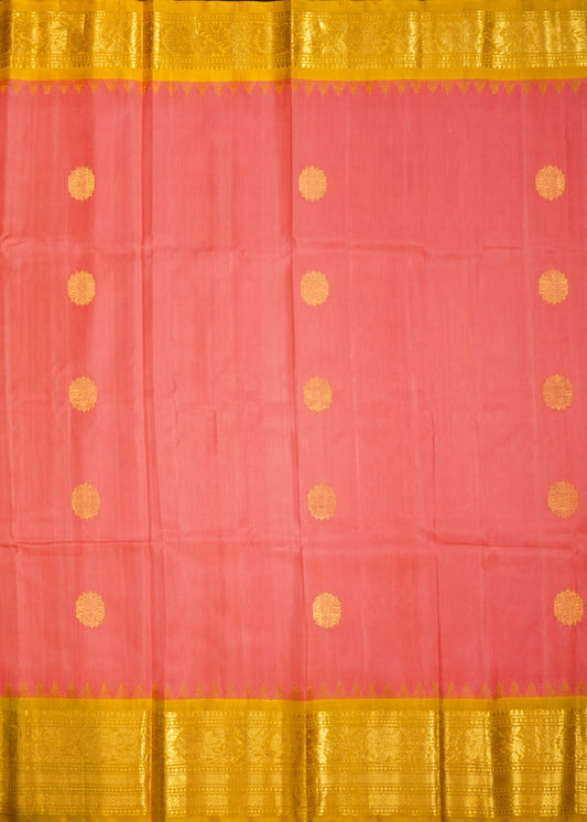 Dark Apricot Gadwal Zari Buti Pure Silk Handloom Saree