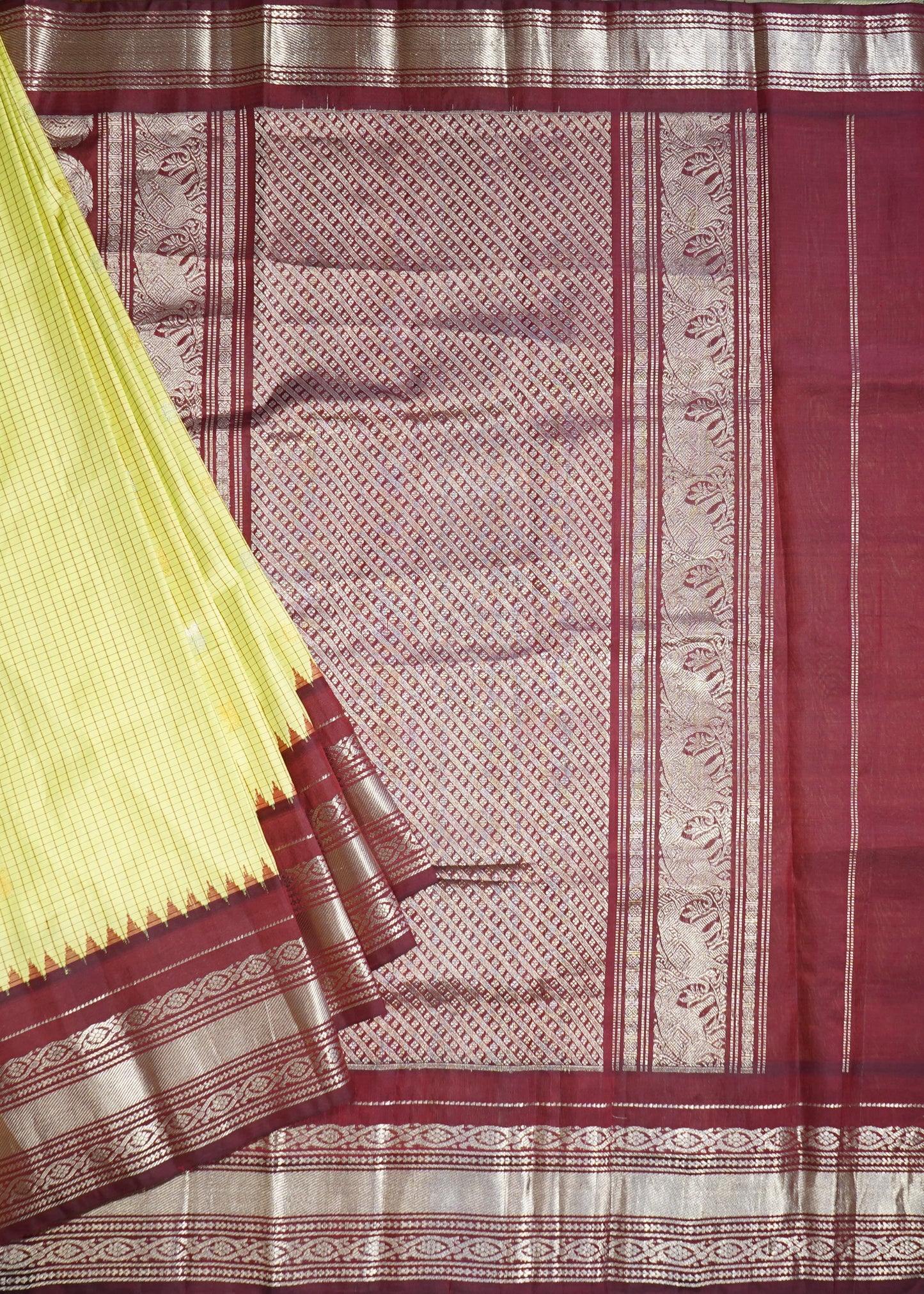 Light Green Gadwal Zari Buti Pure Silk Handloom Saree