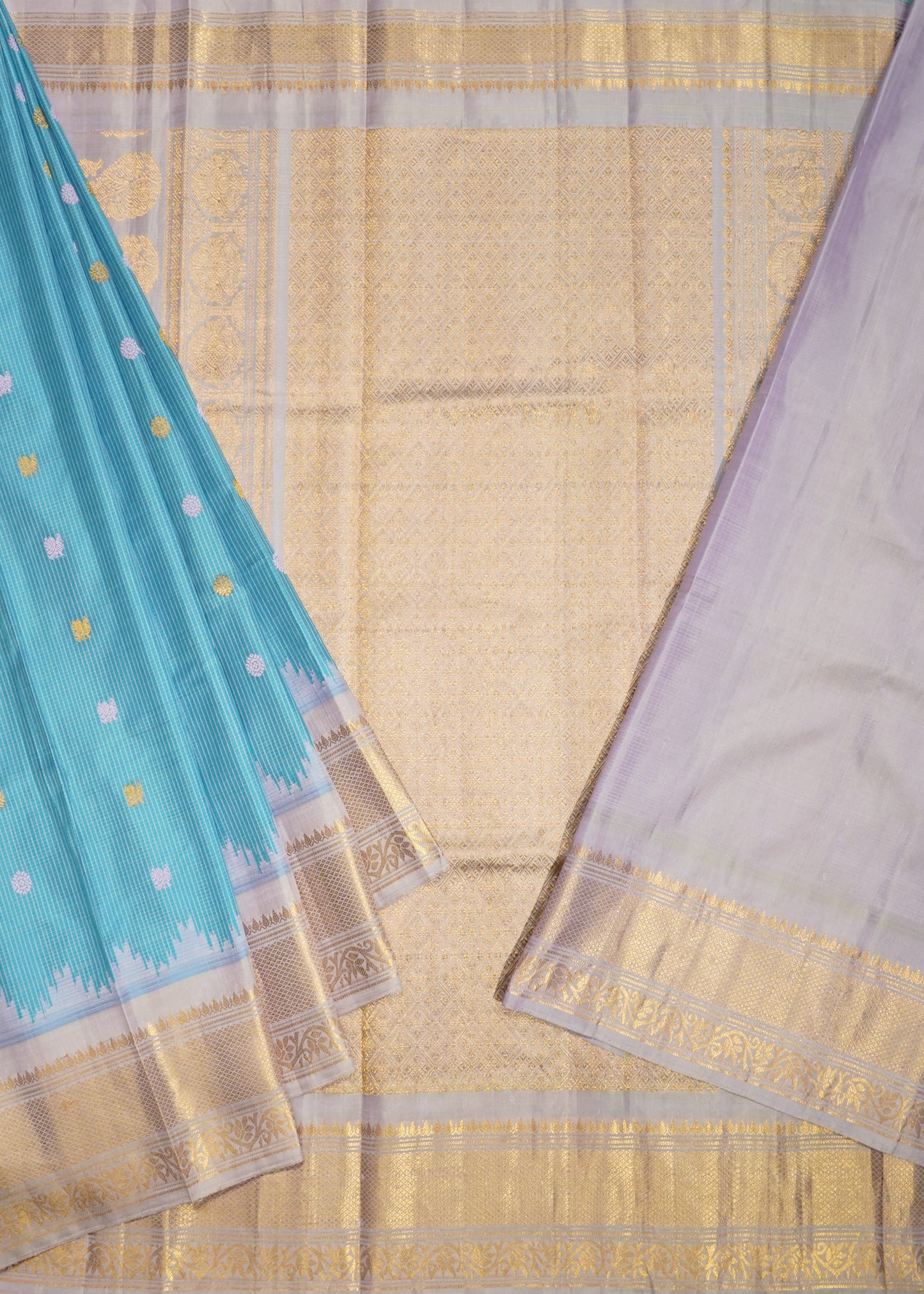 Blue Gadwal Checks Zari Buti Pure Silk Handloom Saree
