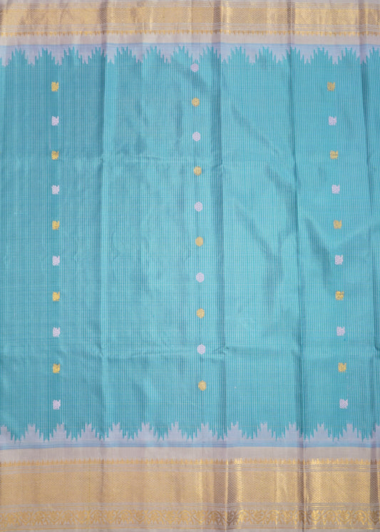 Blue Gadwal Checks Zari Buti Pure Silk Handloom Saree