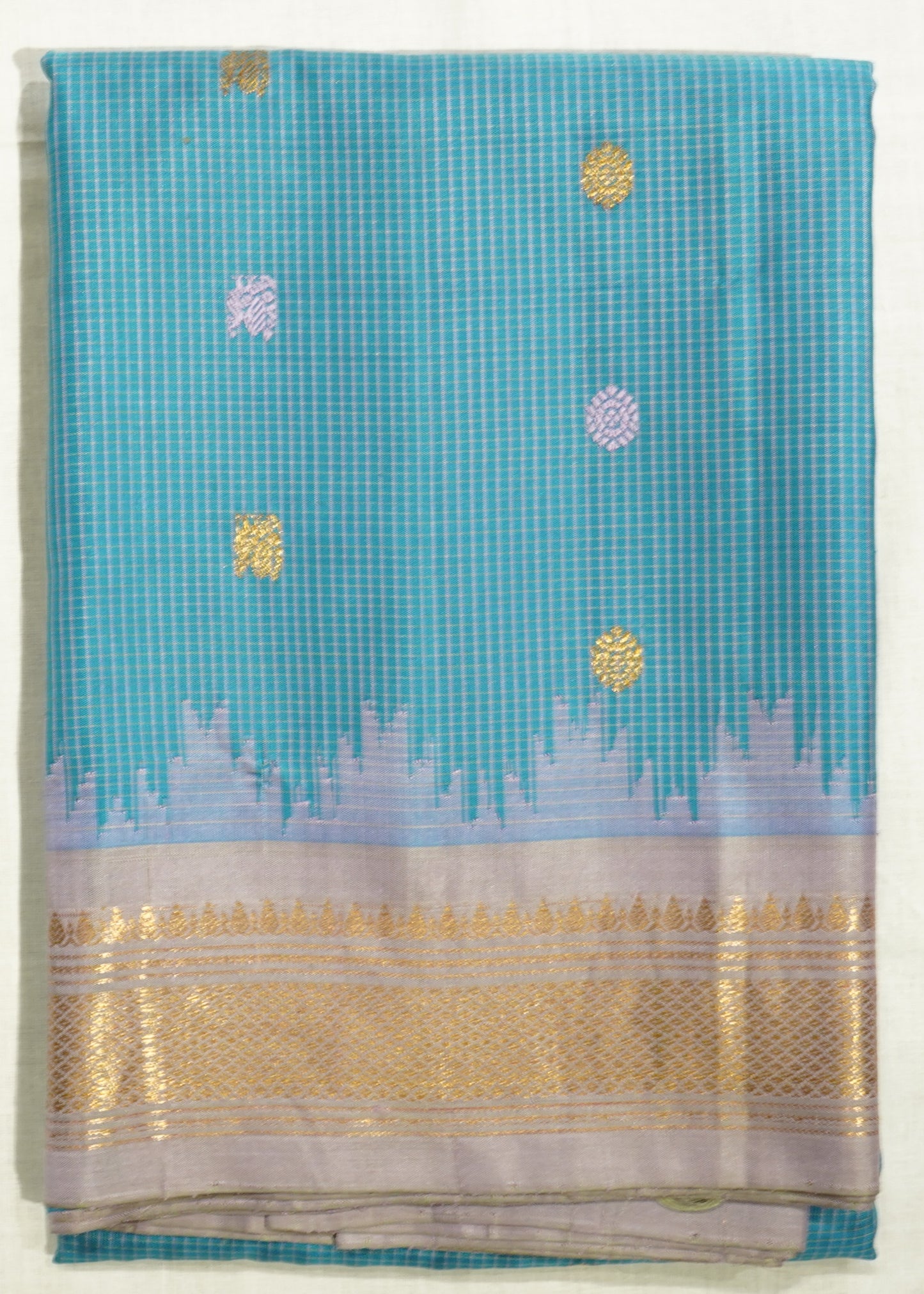 Blue Gadwal Checks Zari Buti Pure Silk Handloom Saree